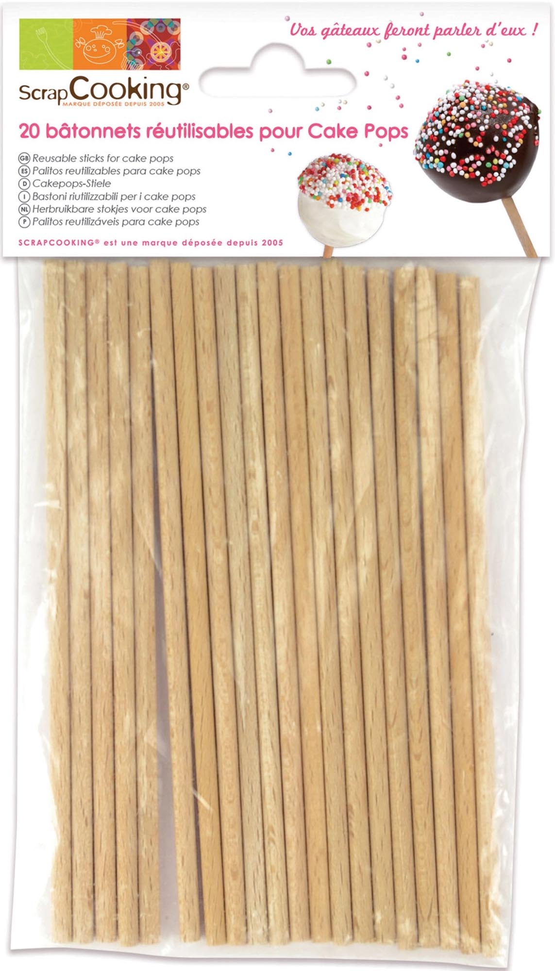 Entdecke 20 bunte Sticks für perfekte Pop Cakes von Scrap Cooking!