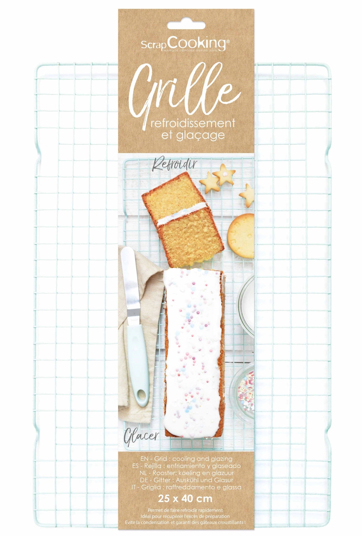Pastellgrünes Scrap Cooking Backgitter (25x40cm): Stabil, langlebig, leicht zu reinigen. Perfekt für Kuchen & Torten. Must-have für Backfans!