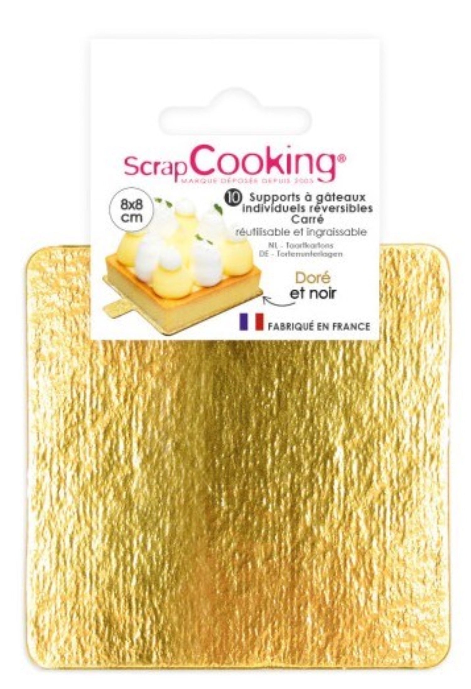 10 Set Gâteau Gold/Black Square 8cm