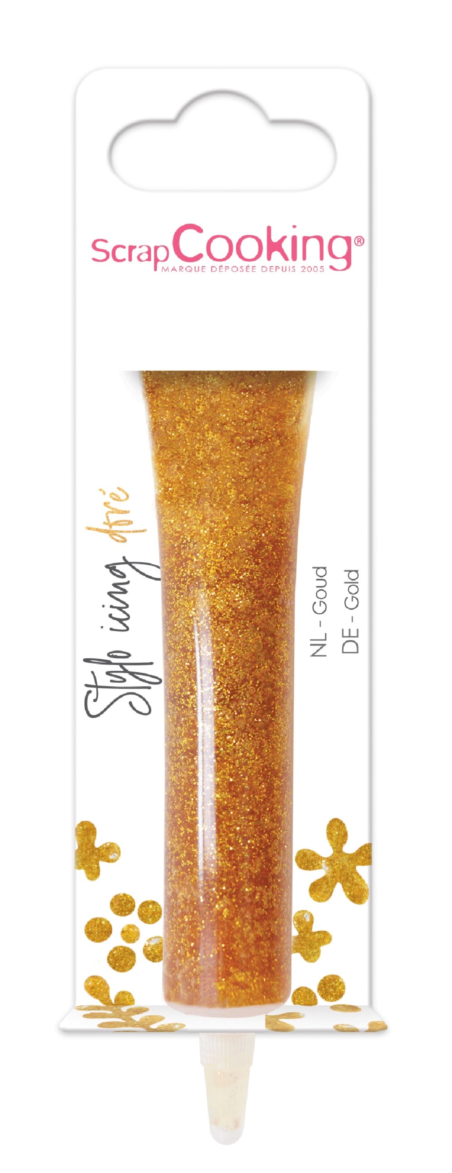 Goldener Zuckergussstift von Scrap Cooking, ideal zum Dekorieren von Gebäck und Kuchen. Perfekt für kreative Backideen.