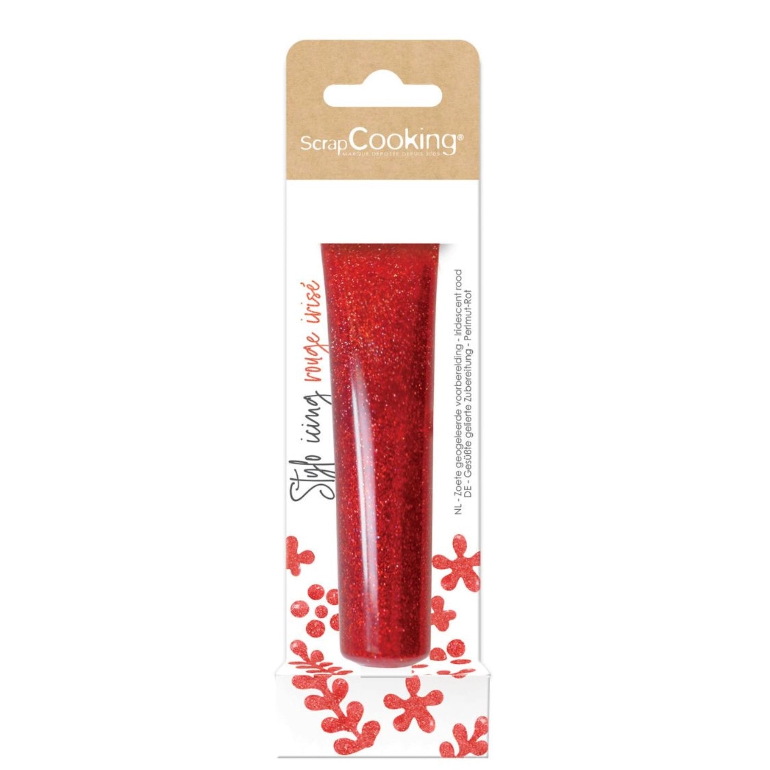 Glitzernder roter Icing Zuckergussstift von Scrap Cooking, 26g, perfekt für funkelnde Tortendekorationen und kreative Backprojekte.