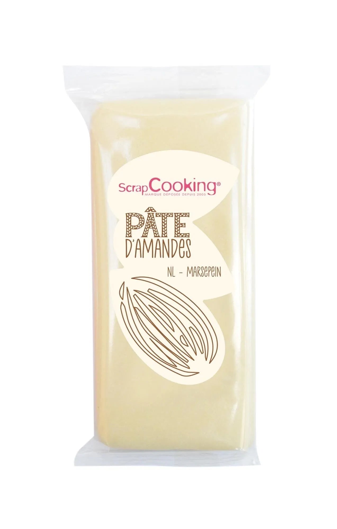 Hochwertiger, glutenfreier Mandelteig von Scrap Cooking, ideal für Desserts, Torten und Gebäck. 200g Packung.