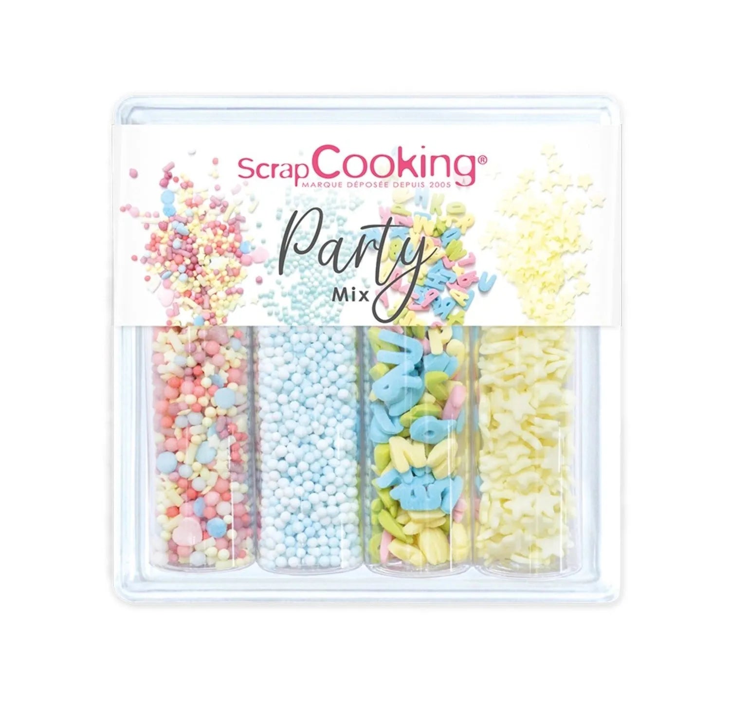 Buntes 4er Set Zuckerdekors von Scrap Cooking: Verwandeln Sie Kuchen & Cupcakes in Kunstwerke! Perfekt für jede Feier.