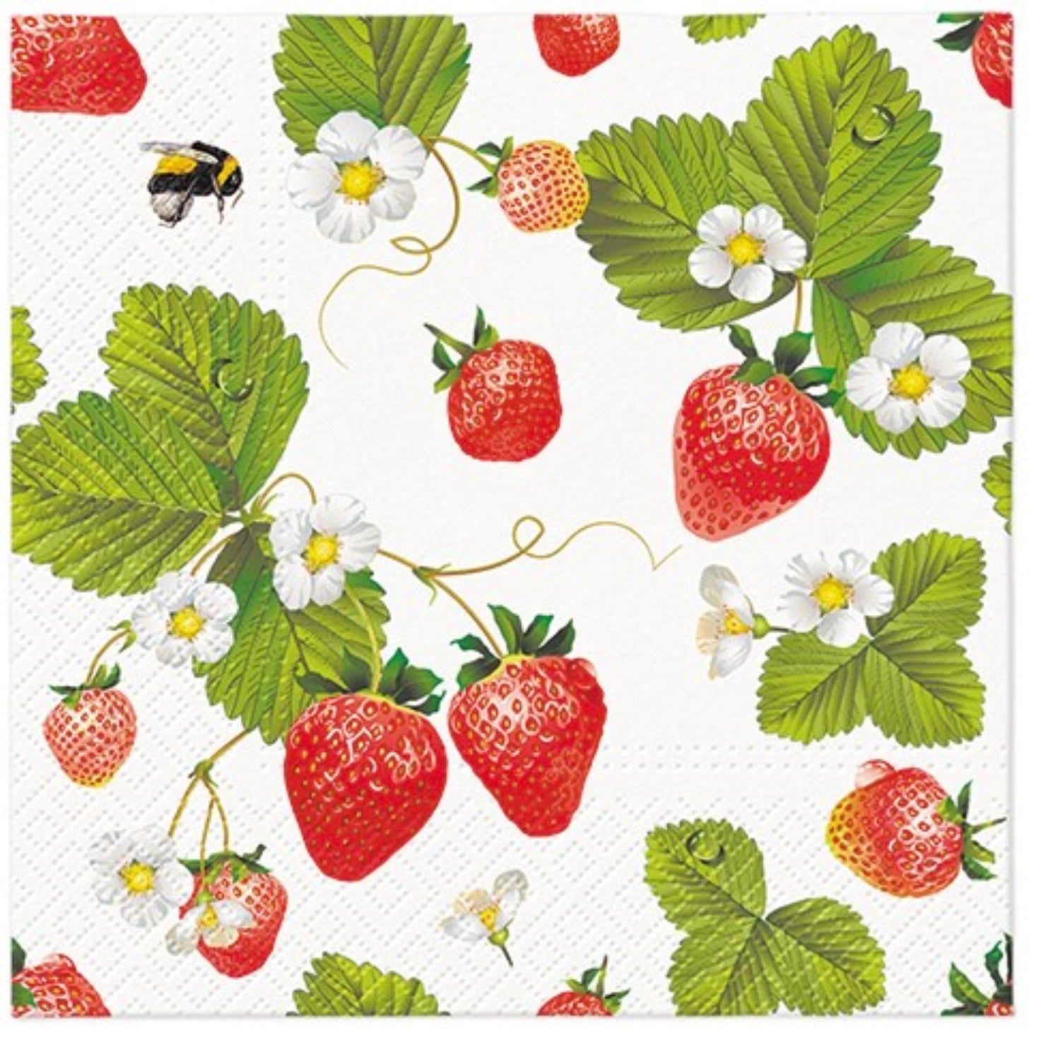 Servietten Lunch 20x Strawberries with bees, 33x33 cm - KAQTU Design