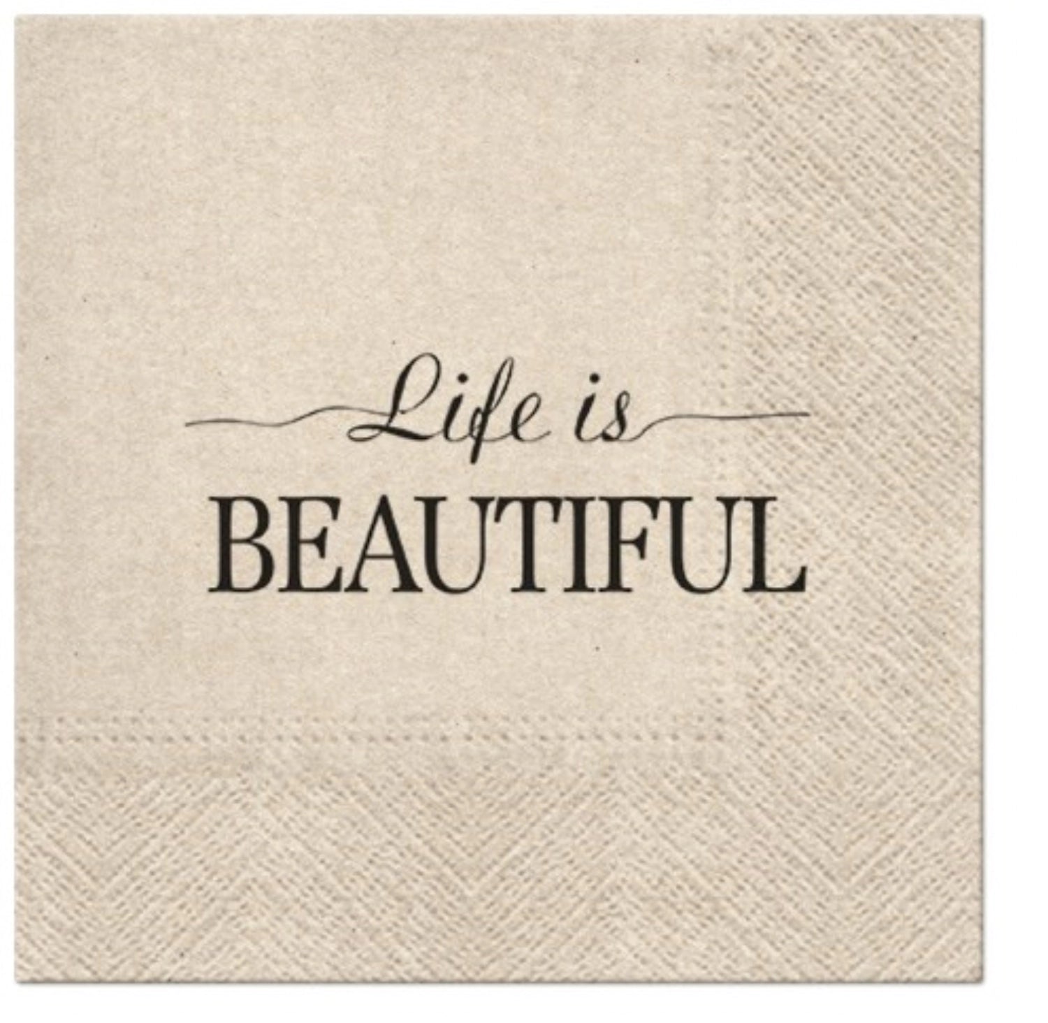Servietten Lunch 20x We care Life is beautiful, 33x33cm in Beige präsentiert im Onlineshop von KAQTU Design AG. Servietten ist von PAW