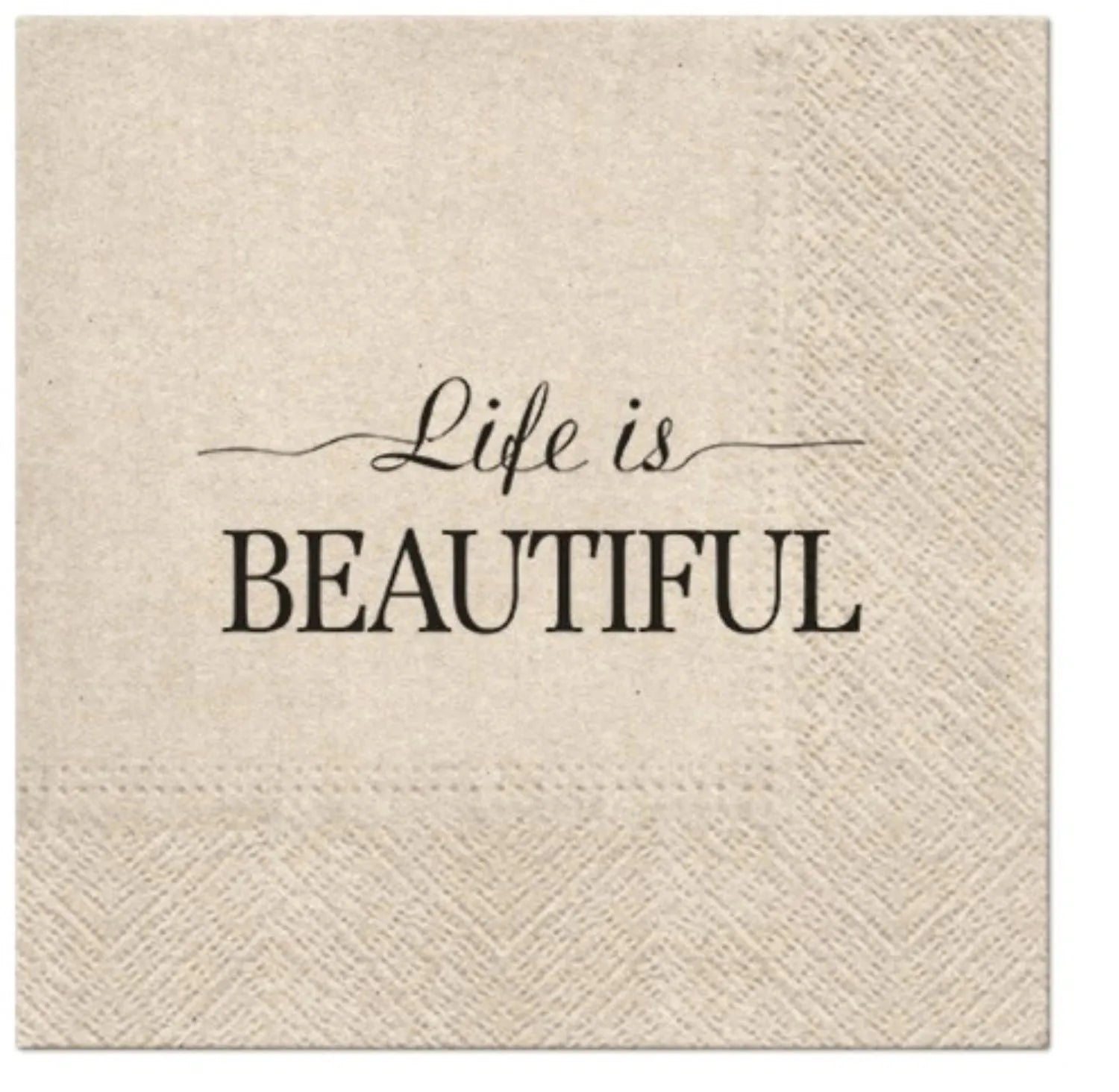Servietten Lunch 20x We care Life is beautiful, 33x33cm in Beige präsentiert im Onlineshop von KAQTU Design AG. Servietten ist von PAW