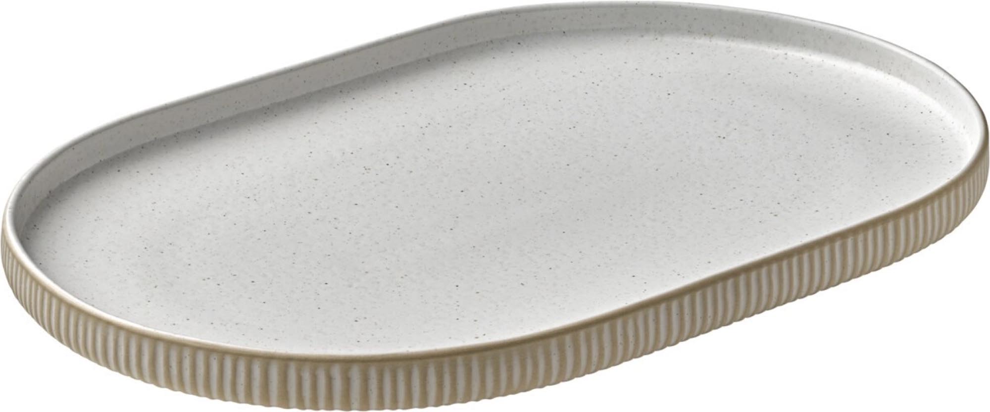 Playground Nara Platte Oval Relief Weiss 30x20cm H2.4cm