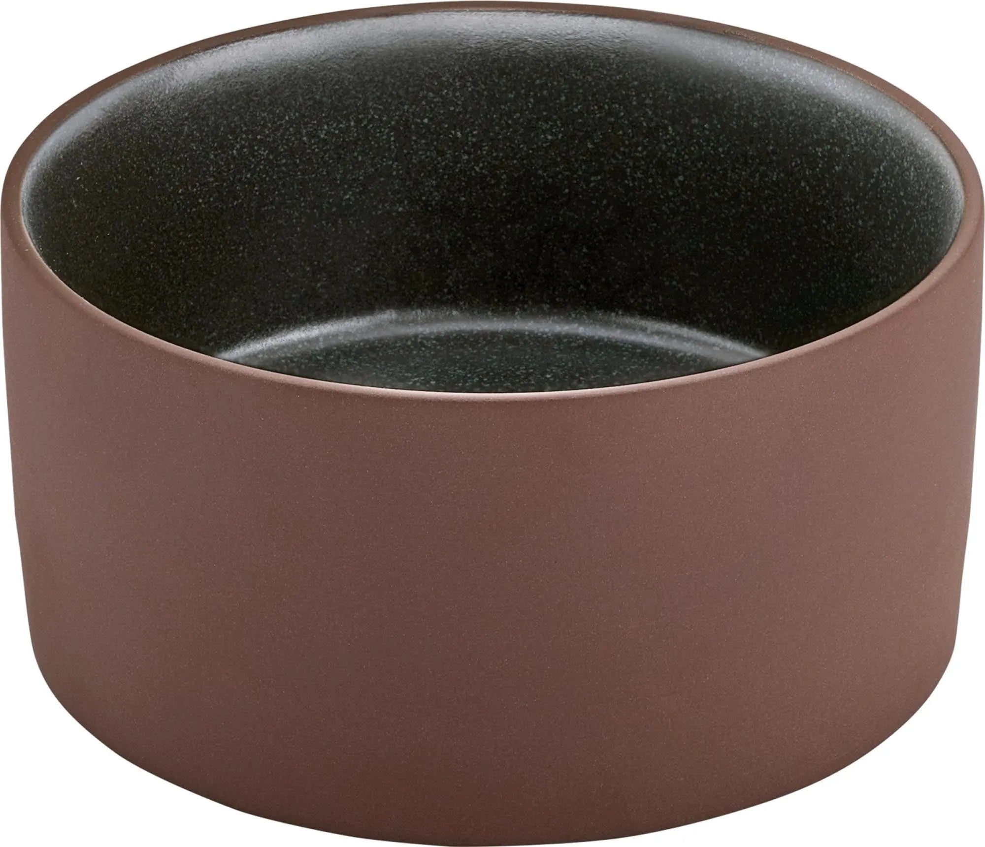 Elegante 2in1 Schüssel aus robustem Steinzeug in Braun/Schwarz, 16cm Ø, 8,3cm H. Ideal für Salate, Snacks, Desserts. Kratzfest, pflegeleicht.