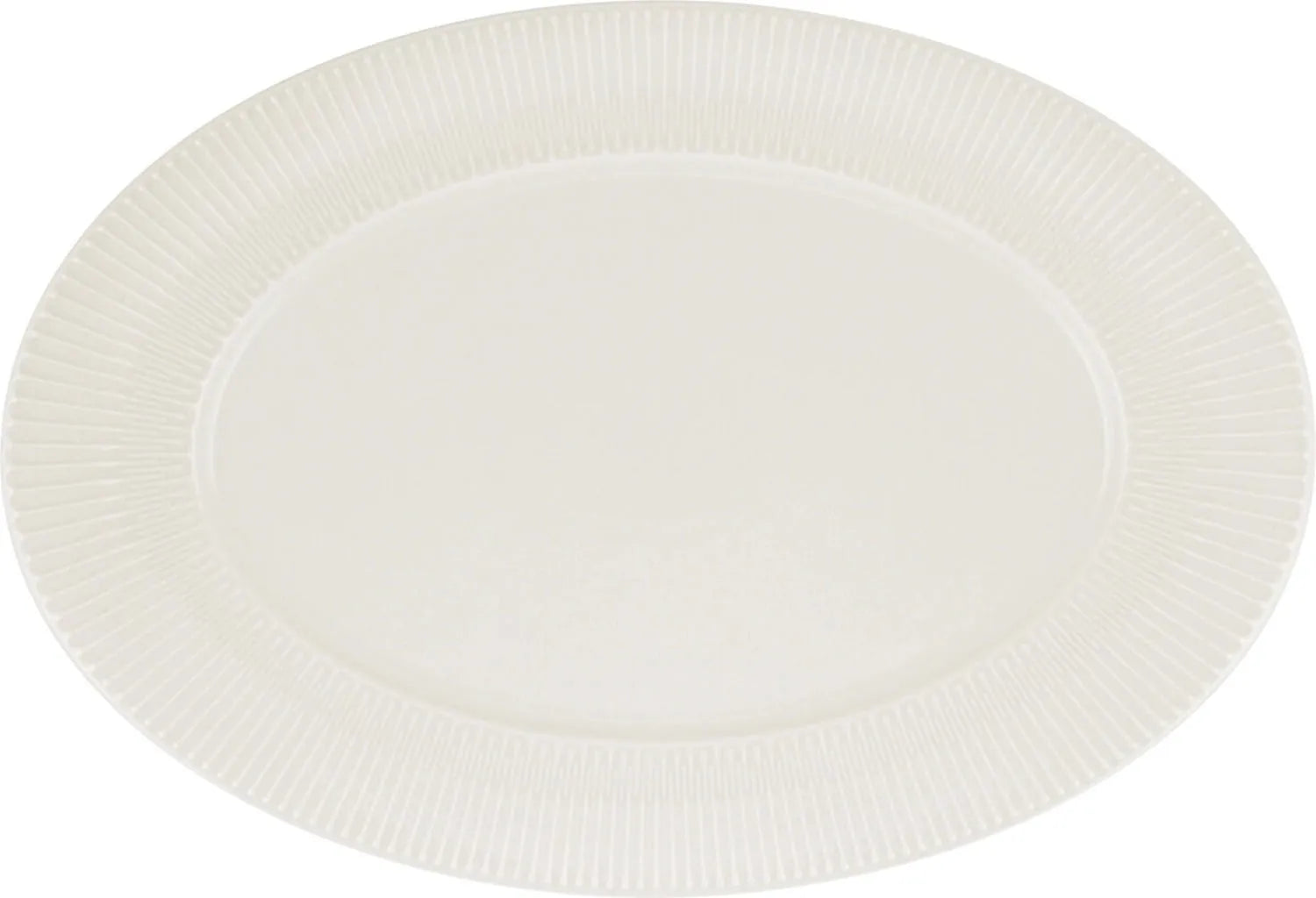 Elegante ovale Porzellanplatte 24x15cm mit Reliefmuster, ideal für stilvolle Präsentation von Speisen. Robust, kratzfest, spülmaschinengeeignet.