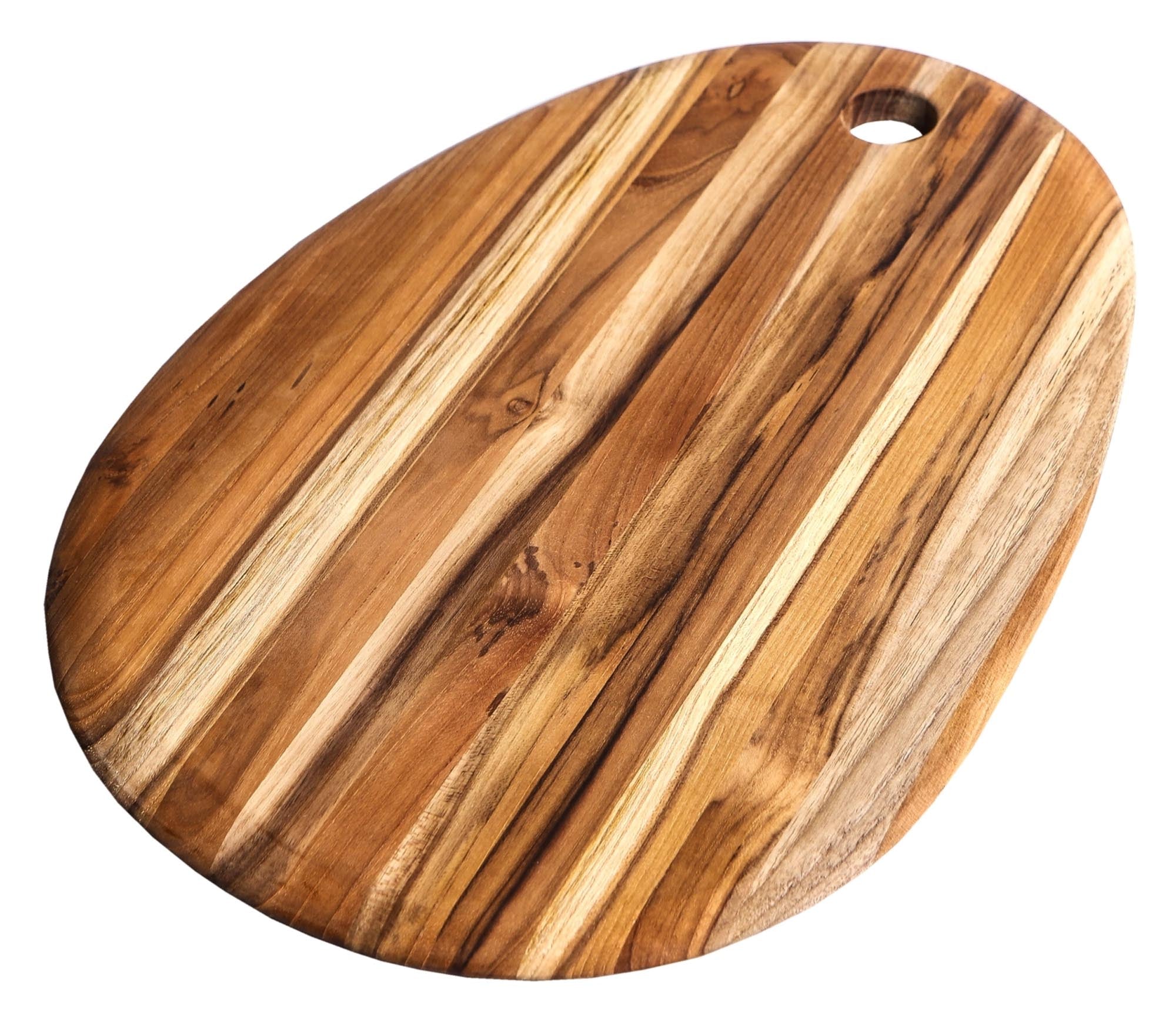 Teak Schneide- und Servierbrett oval m. Loch, 35x23x1.5 cm