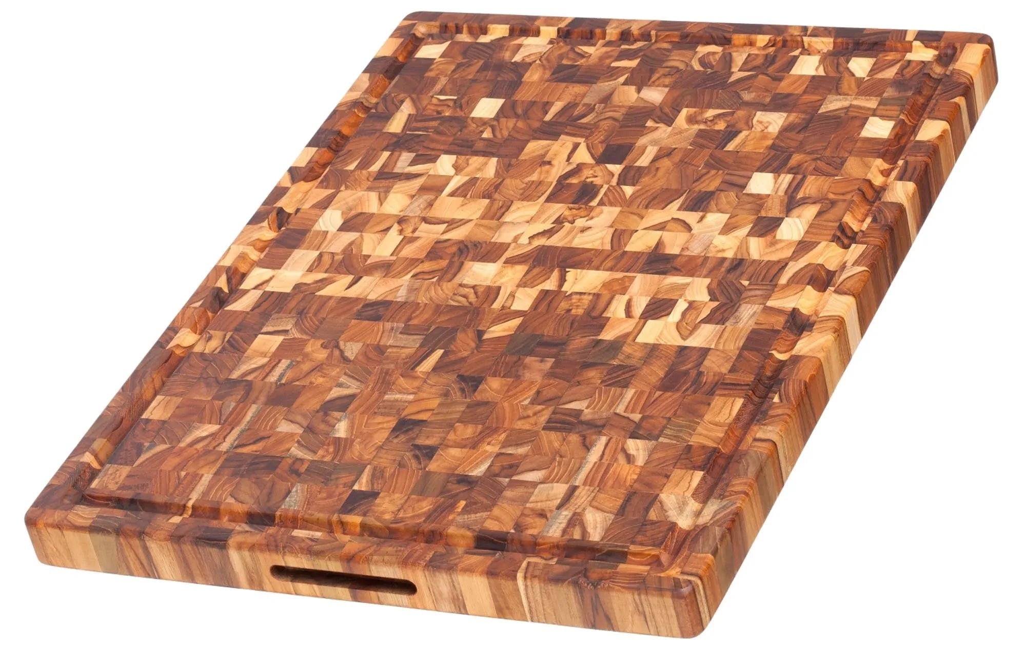 Elegantes Teakholzbrett 61x46x3.8 cm mit Saftrille, antibakteriell, pflegeleicht, ideal zum Schneiden und Servieren.