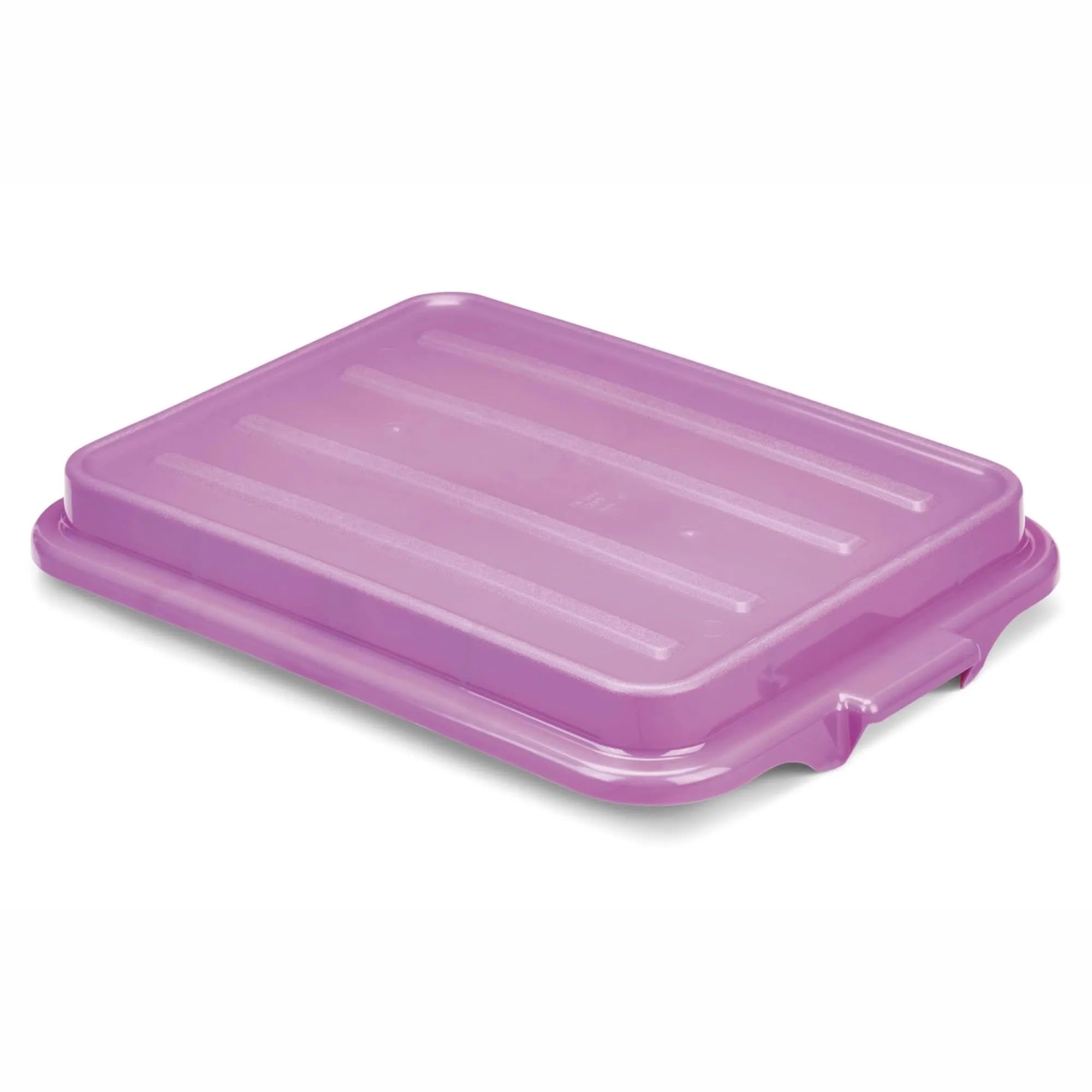 Transparenter Polypropylen-Deckel 39x57x6.5cm, chemikalienbeständig, stapelbar, hygienisch, ideal für allergenfreie Lagerung.