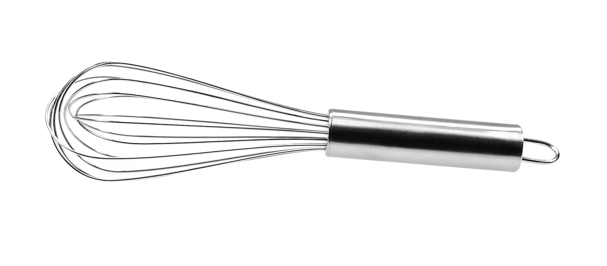 Eleganter 25cm Schwingbesen aus Edelstahl mit 8 Drähten, ideal zum Schlagen von Eiern und Sahne. Ergonomisch und langlebig.