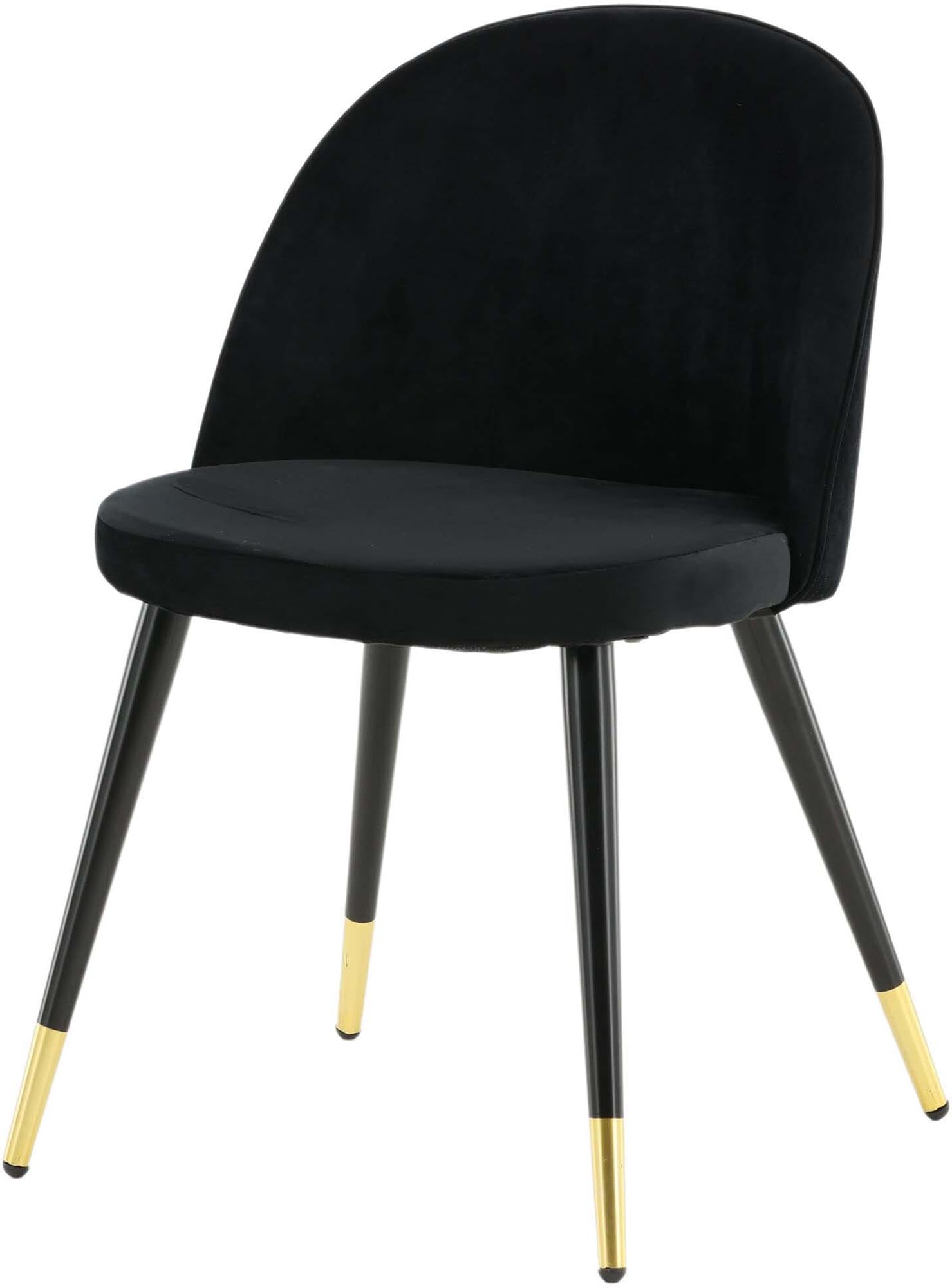 Erleben Sie den Velvet Stuhl von Venture Home – ein elegantes Design aus schwarzem Samt, das Komfort und Stil in Ihr Zuhause bringt.