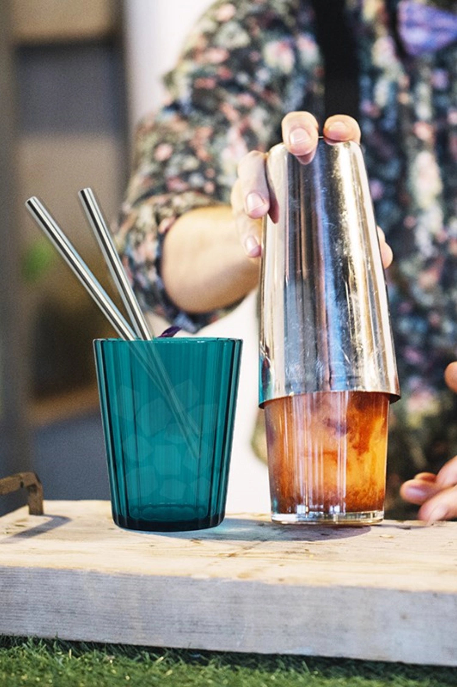 2 lunettes de verre réglées en acrylique 350 ml, turquoise