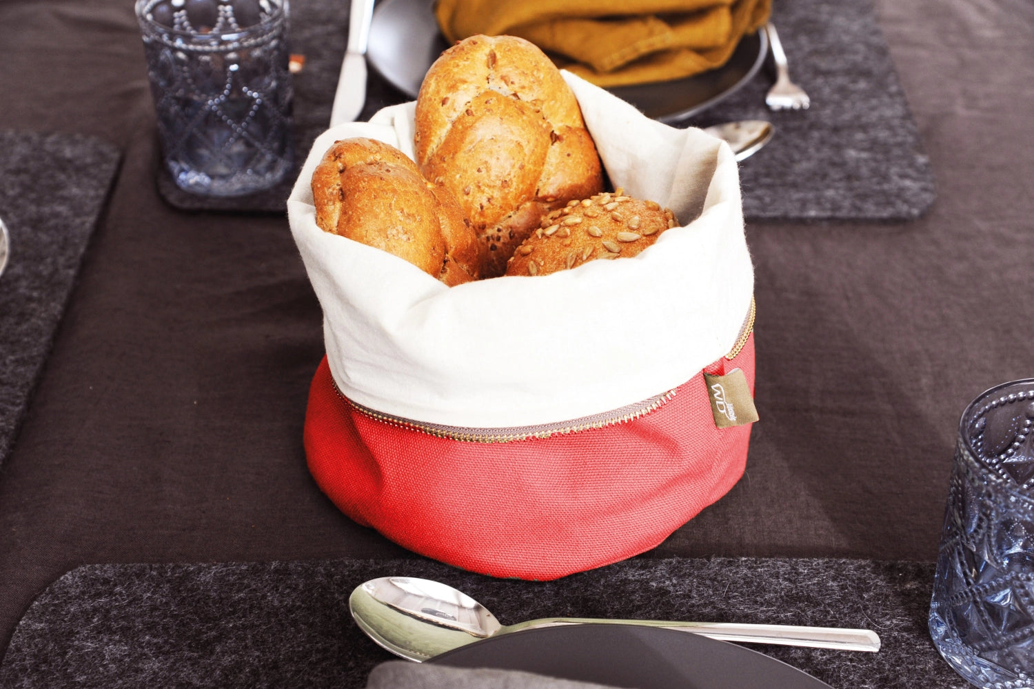 Praktische rote Brottasche aus Baumwolle, 20 cm, beheizbar, ideal für frisches Brot, von Easy Life.