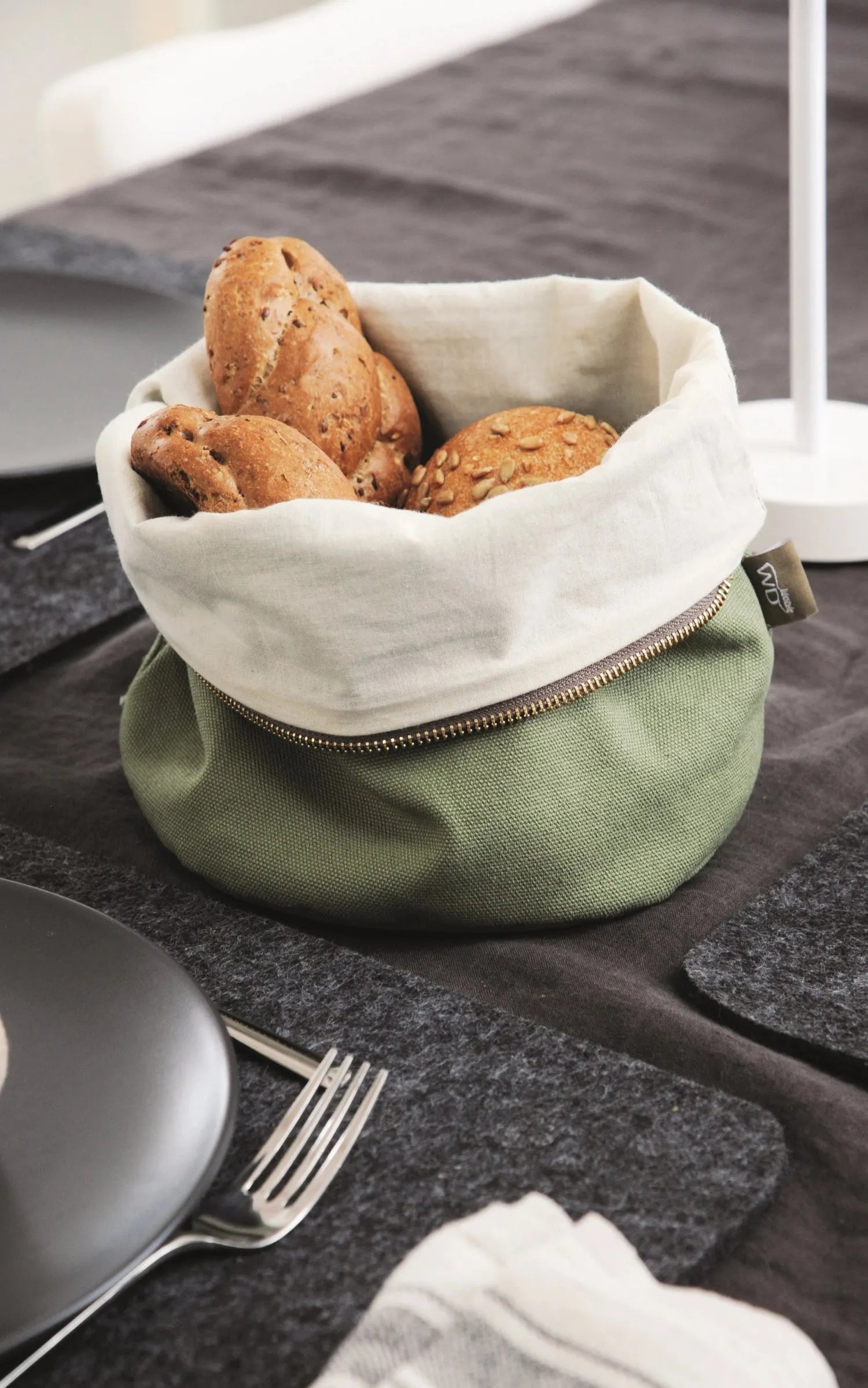 Beheizbare Brottasche aus Baumwolle, 20 cm, grün, von Easy Life – ideal für frisches Brot und elegante Präsentation.
