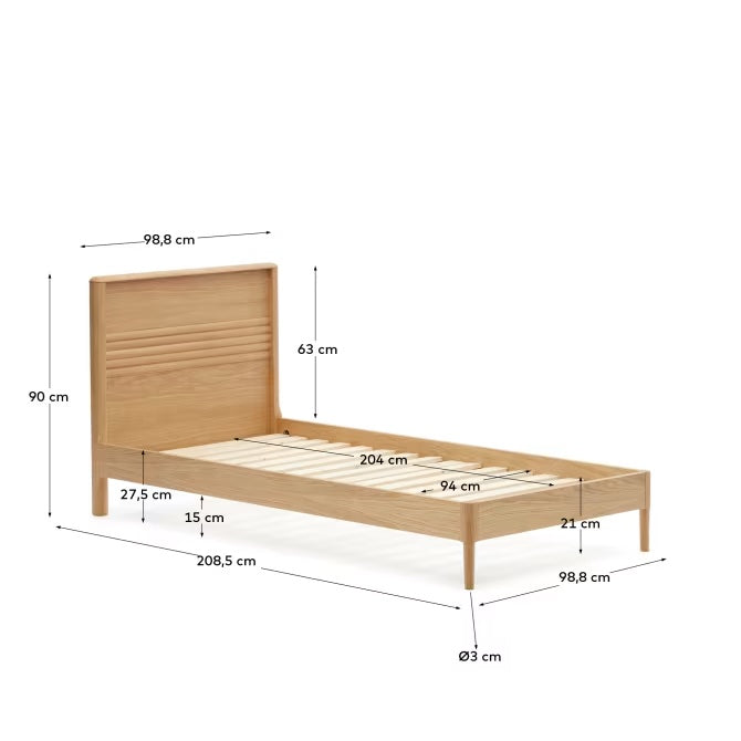Lenon bed made of oak and oak veneer for mattress 90 x 200 cm FSC Mix Credit