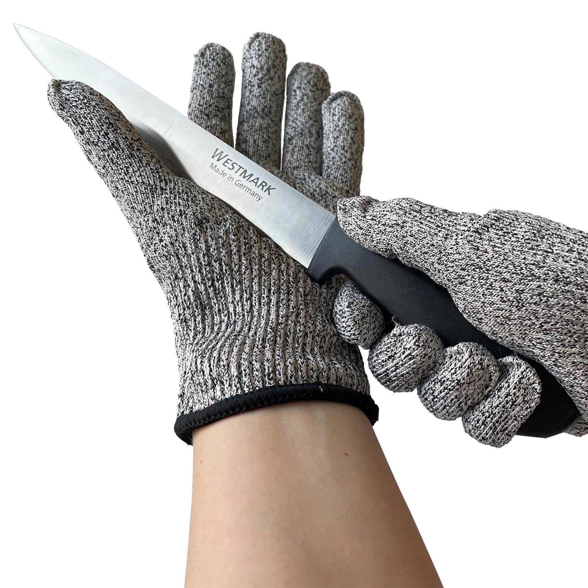 Schnittschutz-Handschuhe von Westmark, ideal für die sichere Handhabung von Küchenmessern, bieten optimalen Schutz und Komfort beim Kochen.