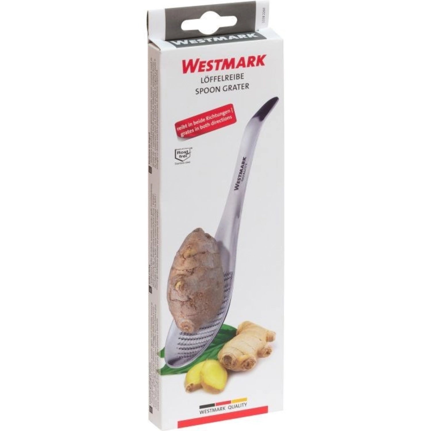Effiziente Löffelreibe von Westmark, perfekt zum schnellen Reiben von Ingwer und Gewürzen, ein Must-Have für kreative Köche.