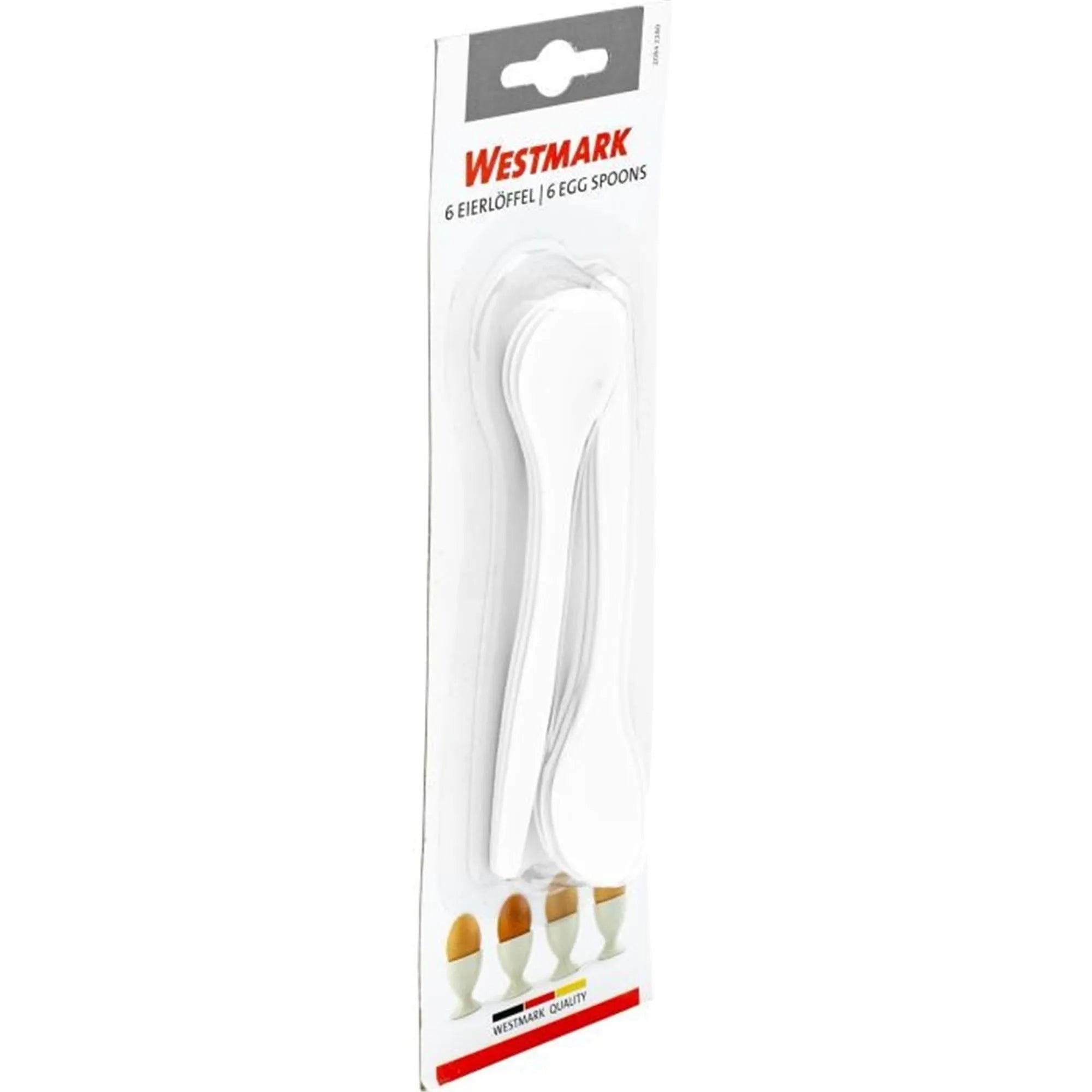 Set mit 6 Eierlöffeln, 14,5 cm lang, ideal für Frühstückseier, von Westmark, praktisch und langlebig, auf Karte verpackt.