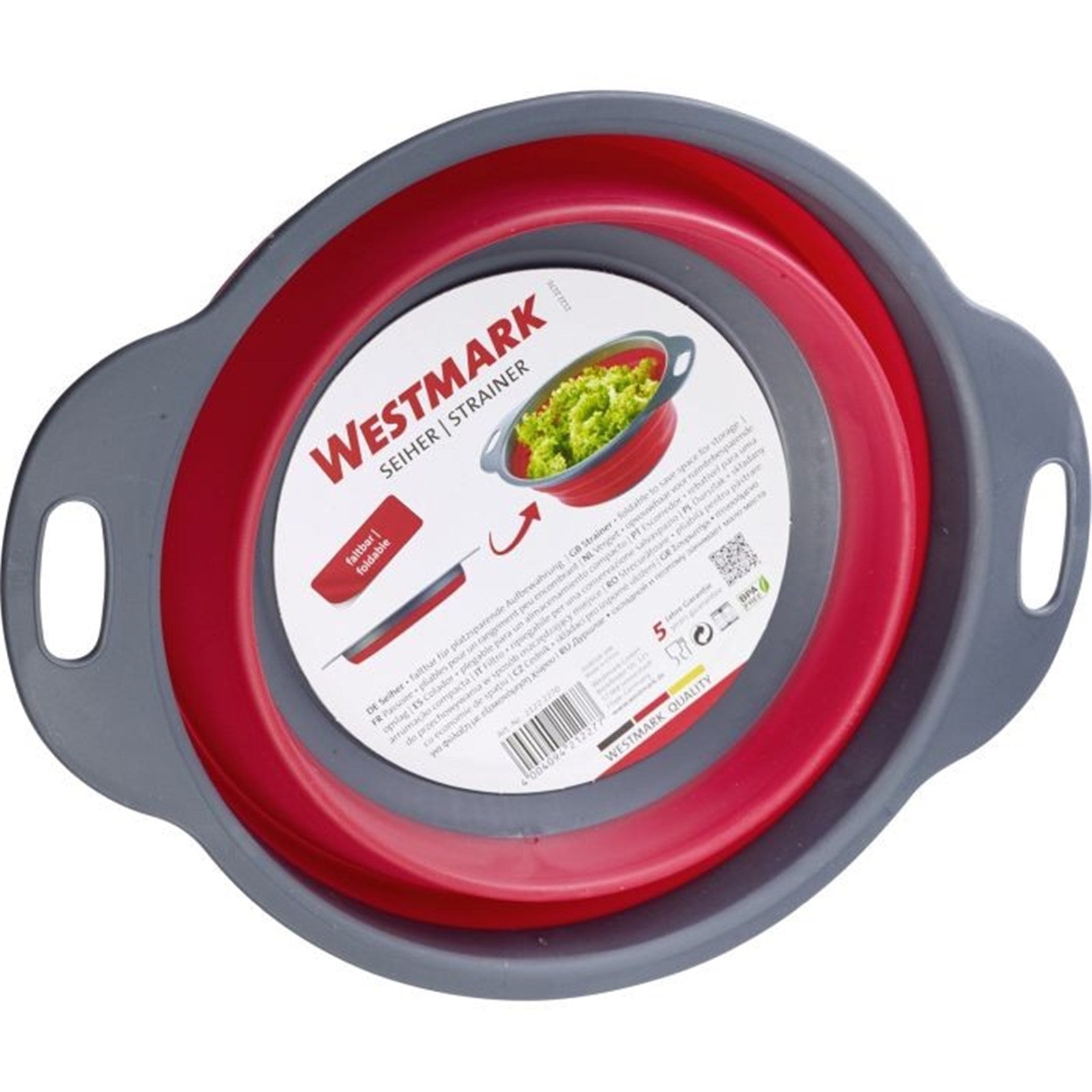 Kompakter faltbarer Seiher von Westmark, 22 cm, perfekt für Küche und Outdoor, platzsparend, langlebig und multifunktional.