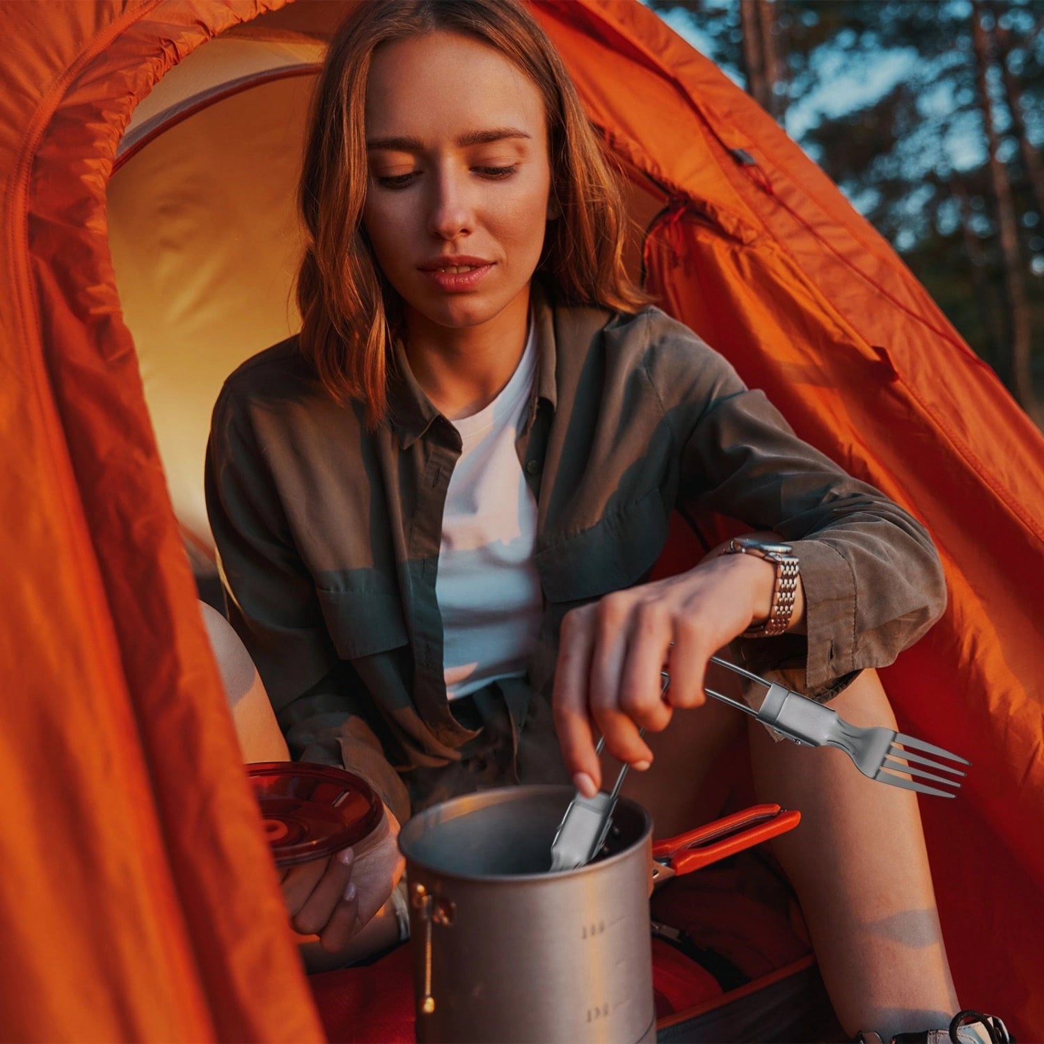 3-piece set of camping cutlery, stainless steel