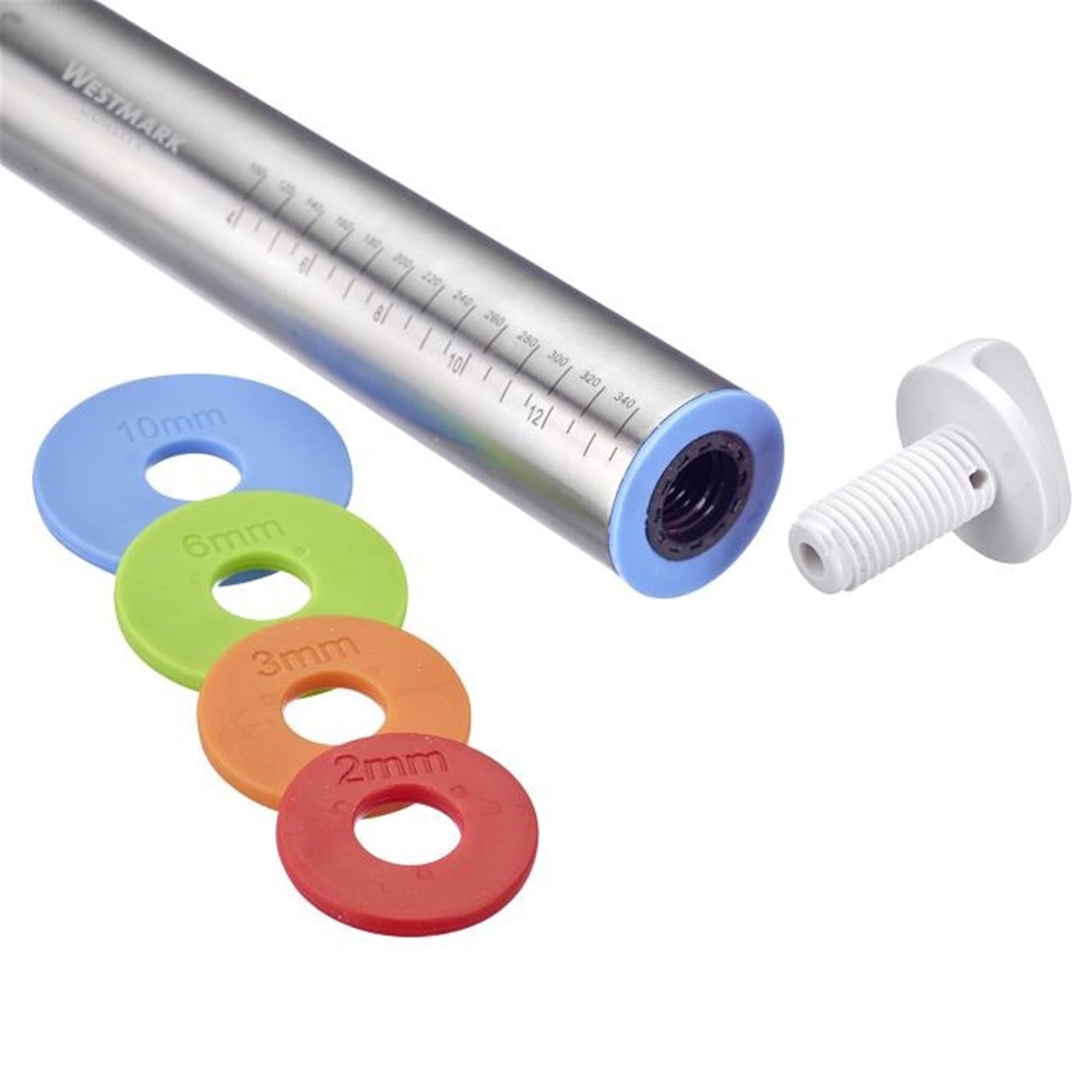 Teigroller mit 4 Distanzringen von Westmark, 43,5 cm lang, ideal für gleichmäßiges Ausrollen von Teig in der Backküche.