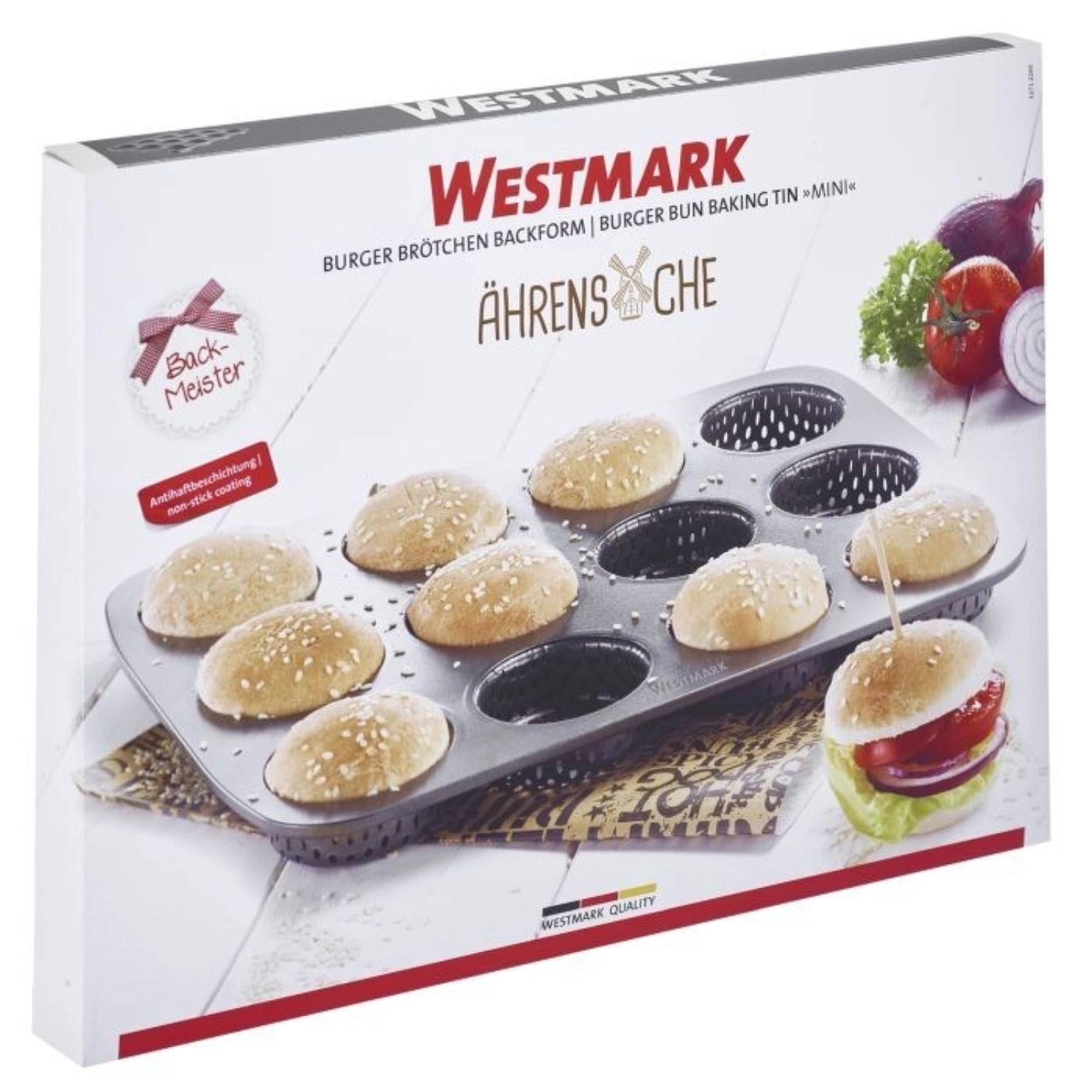 Antihaftbeschichtete Backform für 12 Mini-Burgerbrötchen, 29x22cm, ideal für gleichmäßiges Backen, hochwertige Qualität von Westmark.
