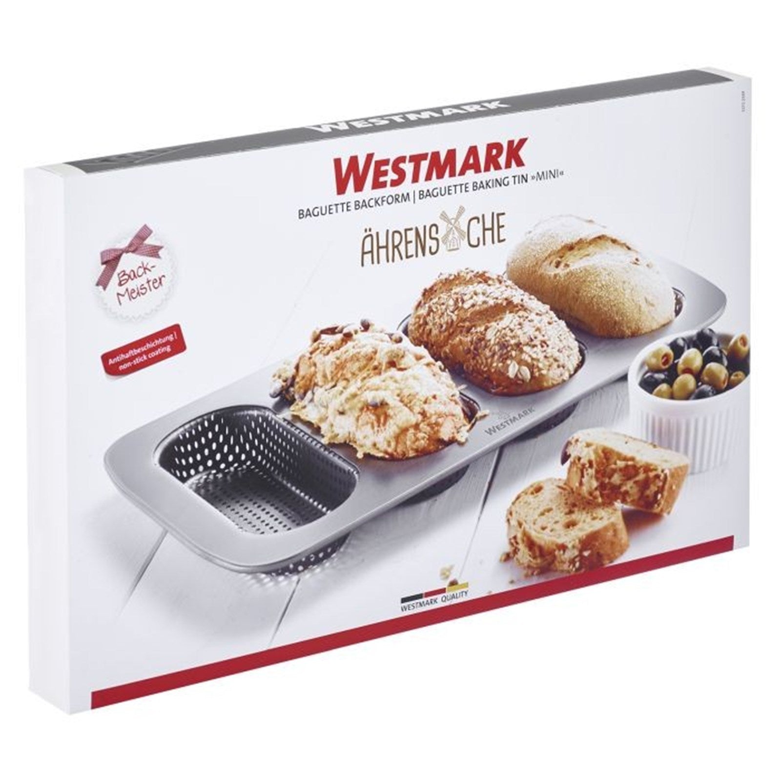 Backform für 4 Mini-Baguettes, 35.6x21.5cm, von Westmark. Perfekt für knusprige, selbstgemachte Baguettes. Praktisch und langlebig.