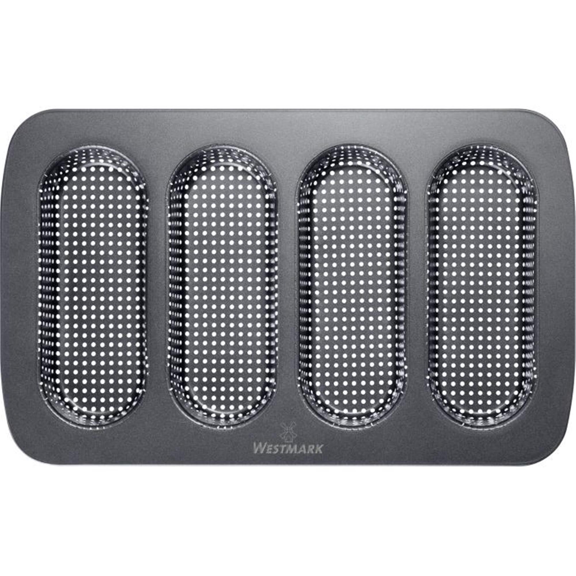 Praktische Backform für 4 Mini-Baguettes, 35.6x21.5cm, von Westmark. Perfekt für knusprige, selbstgemachte Baguettes.