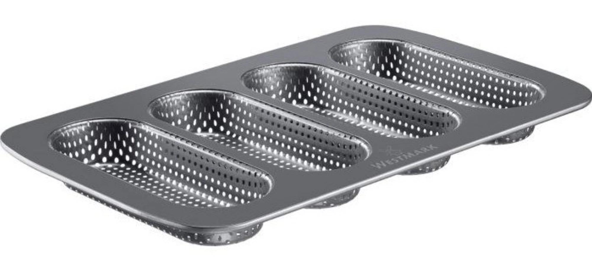 4er Baguette Backform Mini, 35.6x21.5cm in Silber präsentiert im Onlineshop von KAQTU Design AG. Backform / Backblech ist von Westmark