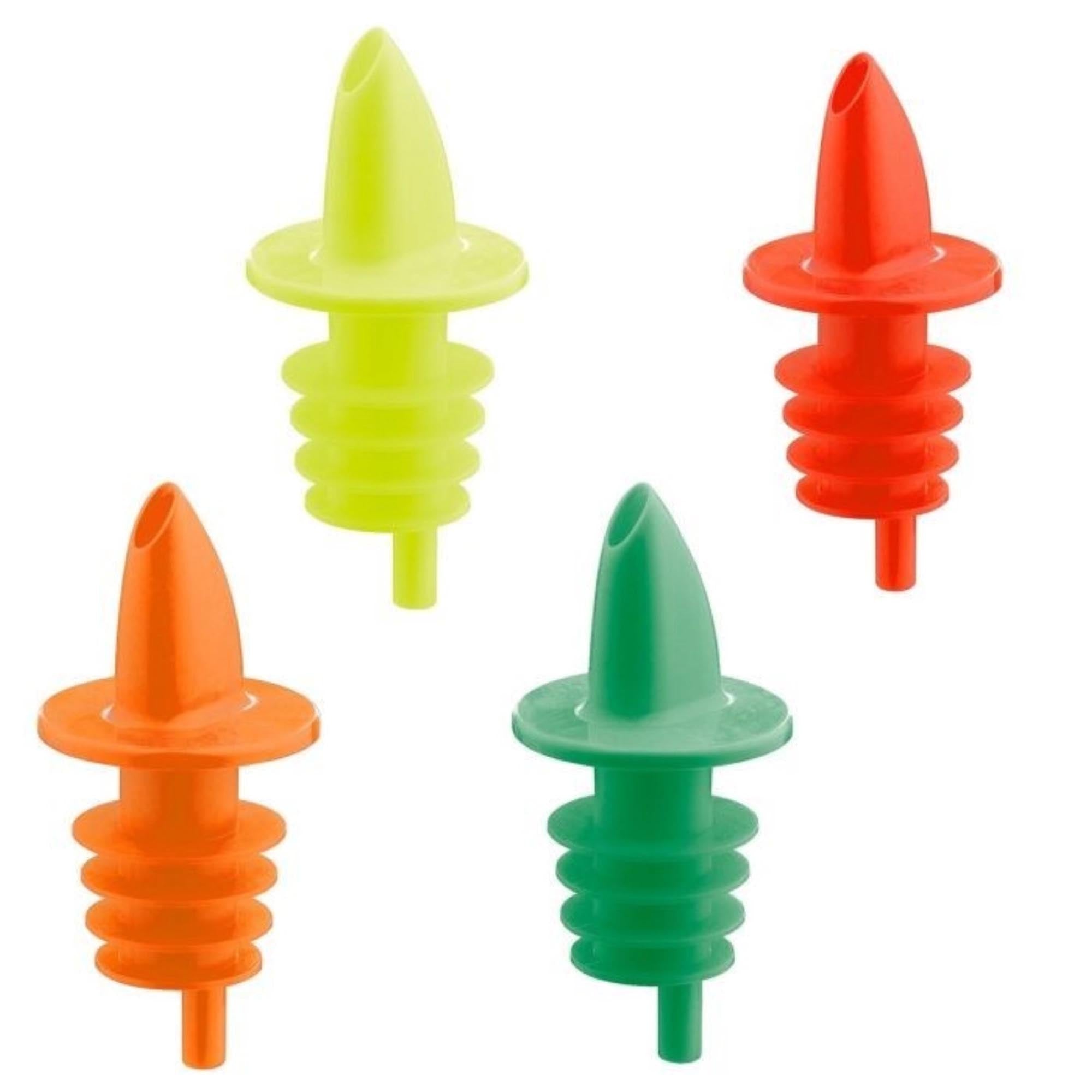 Set mit 12 farbigen Ausgießern von Westmark, perfekt für präzises und sauberes Dosieren von Flüssigkeiten in der Küche oder Bar.