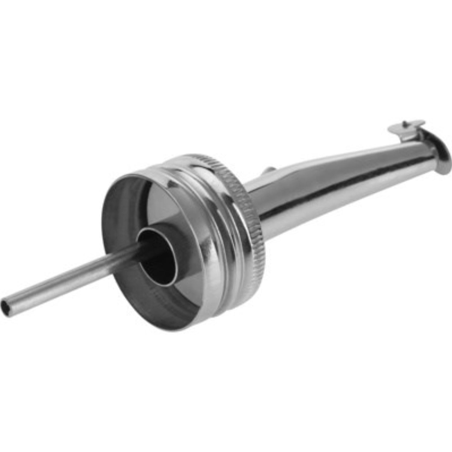 Hochwertiger Ausgiesser aus rostfreiem Edelstahl mit D28 mm Schraubverschluss, ideal für präzises Ausgießen in der Gastronomie.