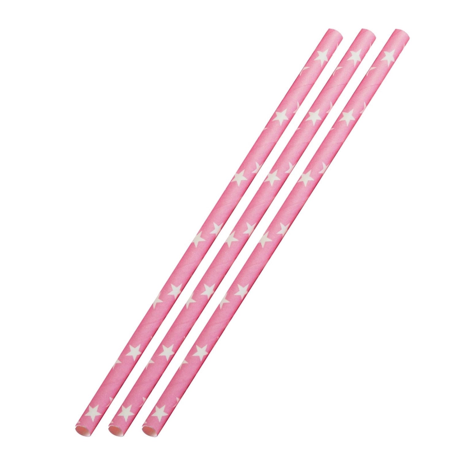 50 Papier-Trinkhalme, rosa mit weißen Sternen, 19,7cm ,50sb - KAQTU Design