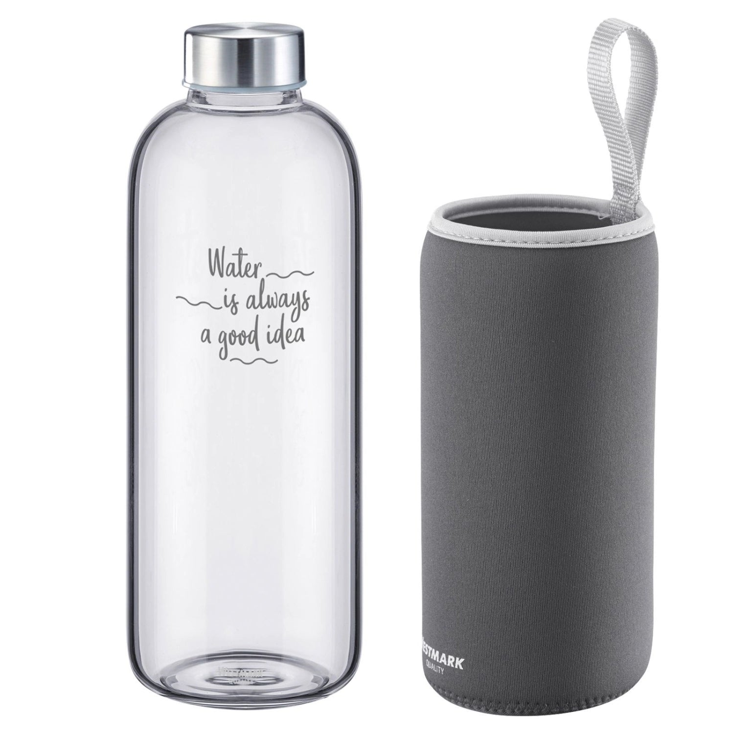 Trinkflasche Viva aus Glas 1 l, mit Cover, anthrazit, sb