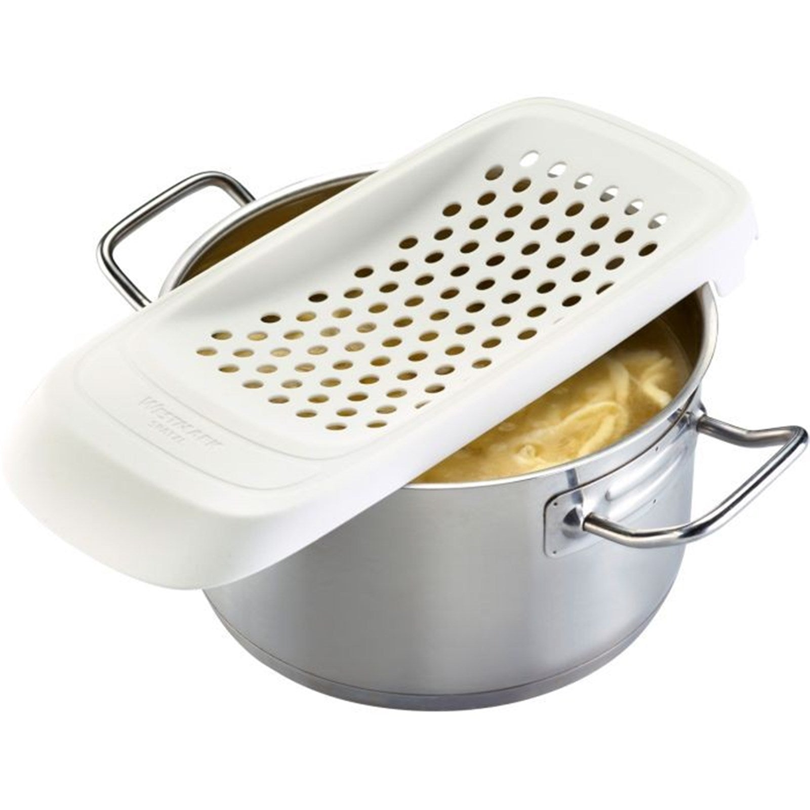 Spätzlereibe Spatzl von Westmark mit flexiblem Schaber, ideal für hausgemachte Spätzle. Hochwertig, benutzerfreundlich und pflegeleicht.
