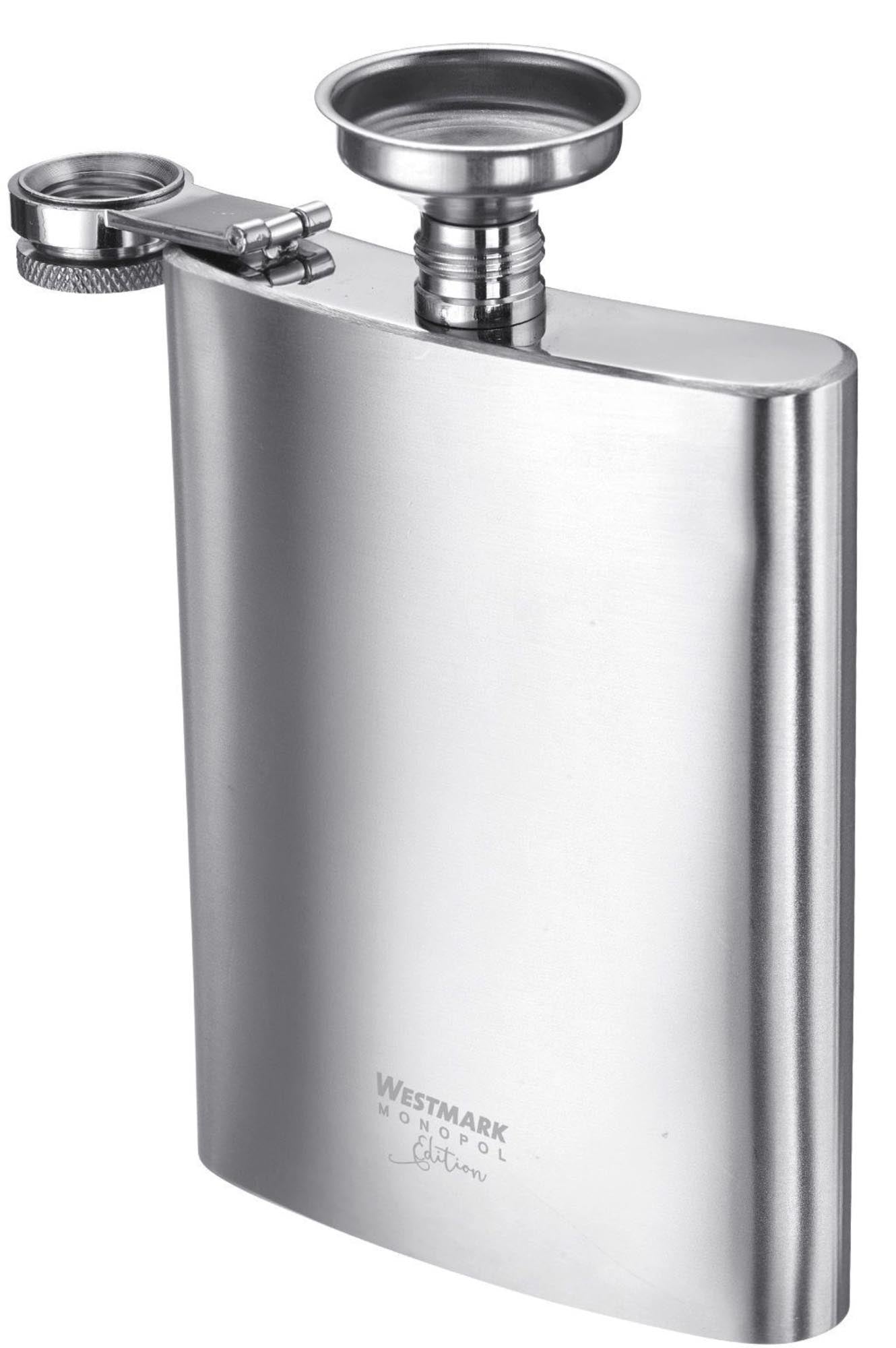 Flachmann mit Trichter Delano, 236ml in Silber präsentiert im Onlineshop von KAQTU Design AG. Trinkflasche ist von Westmark