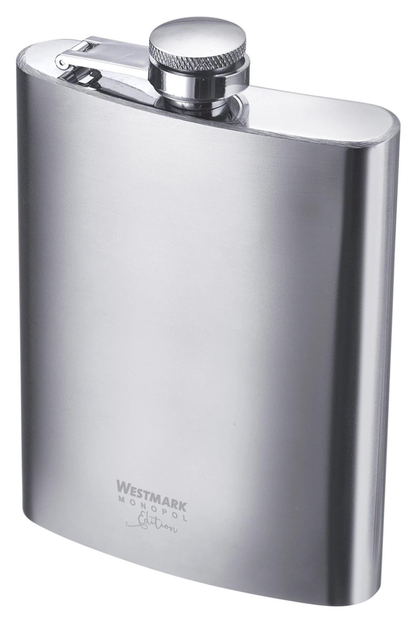 Flachmann mit Trichter Delano, 236ml in Silber präsentiert im Onlineshop von KAQTU Design AG. Trinkflasche ist von Westmark