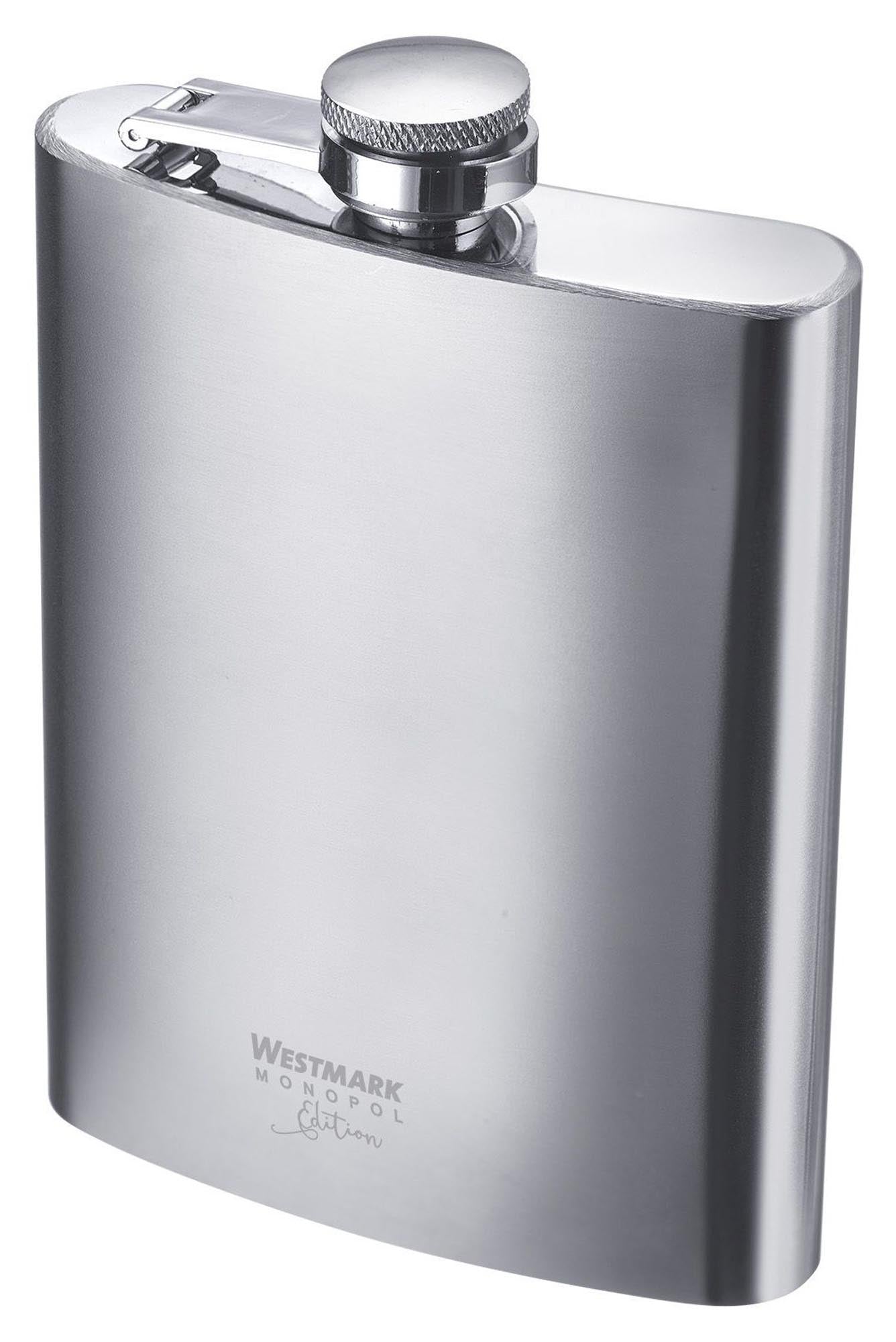 Flachmann mit Trichter Delano, 236ml in Silber präsentiert im Onlineshop von KAQTU Design AG. Trinkflasche ist von Westmark
