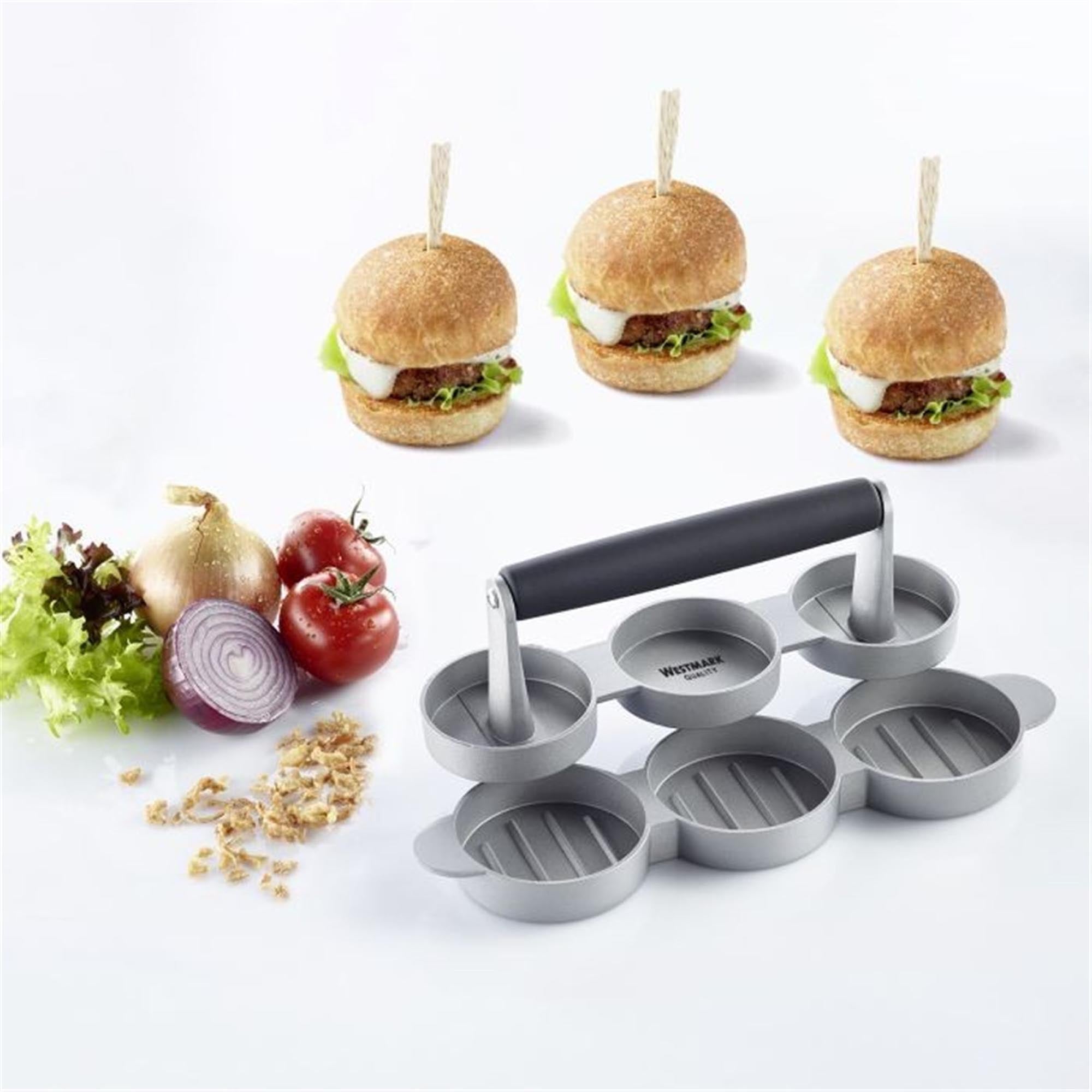Mini-Hamburgermaker Trio von Westmark, 24.5x8cm, ideal für die Zubereitung von perfekten Mini-Burgern in verschiedenen Variationen.