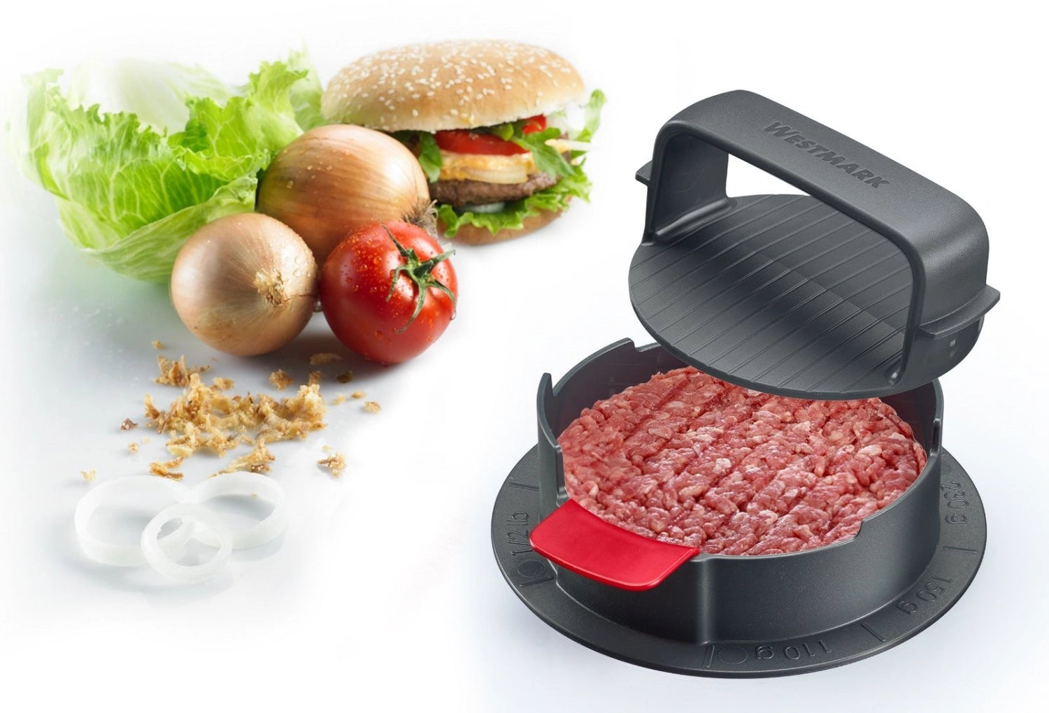 Der Westmark Hamburgermaker Vario Plus ist ein praktisches Küchenwerkzeug zur schnellen und gleichmäßigen Herstellung von perfekten Burger-Patties.
