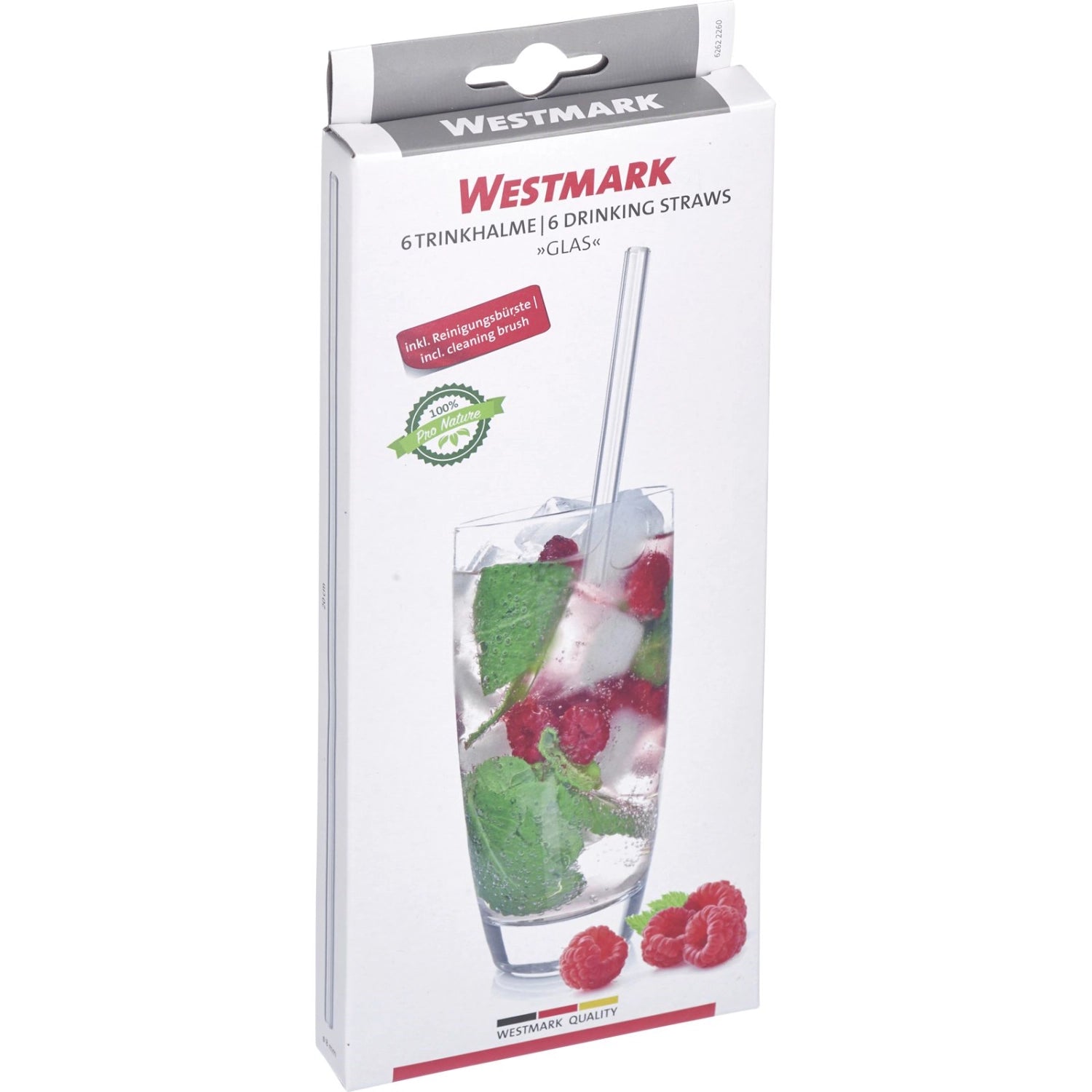 6 pailles en verre et brosses de nettoyage, D8 x 200 mm