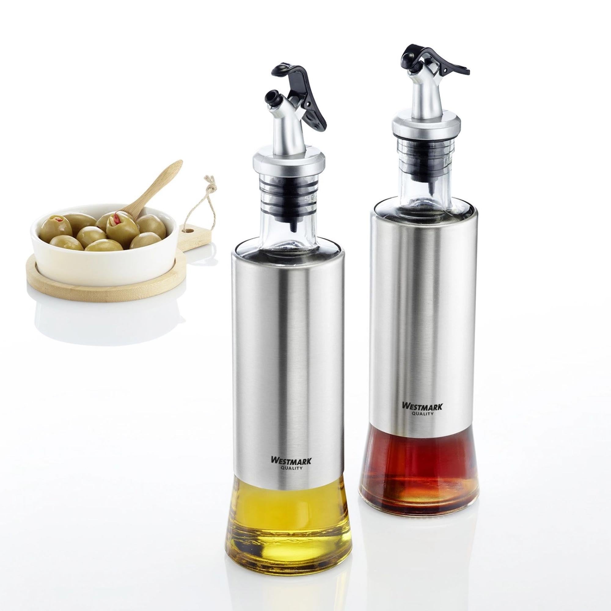 Stilvolles 2-teiliges Set Essig- und Öl-Spender von Westmark, perfekt für präzises Dosieren und elegantes Servieren bei Tisch.