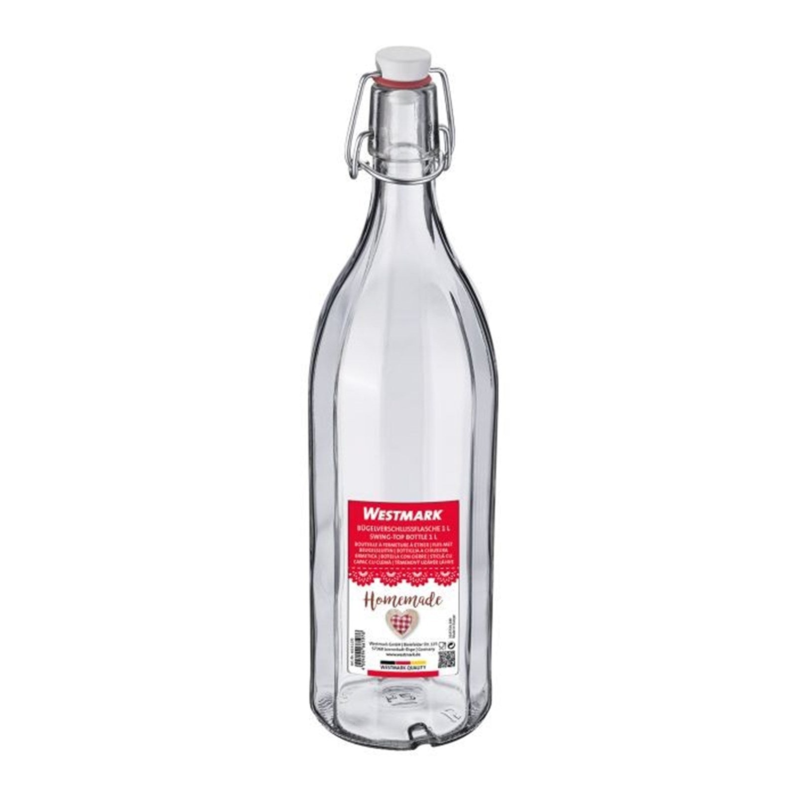 Bügelverschlussflasche mehrkant, 1 l in Transparent präsentiert im Onlineshop von KAQTU Design AG. Trinkflasche ist von Westmark