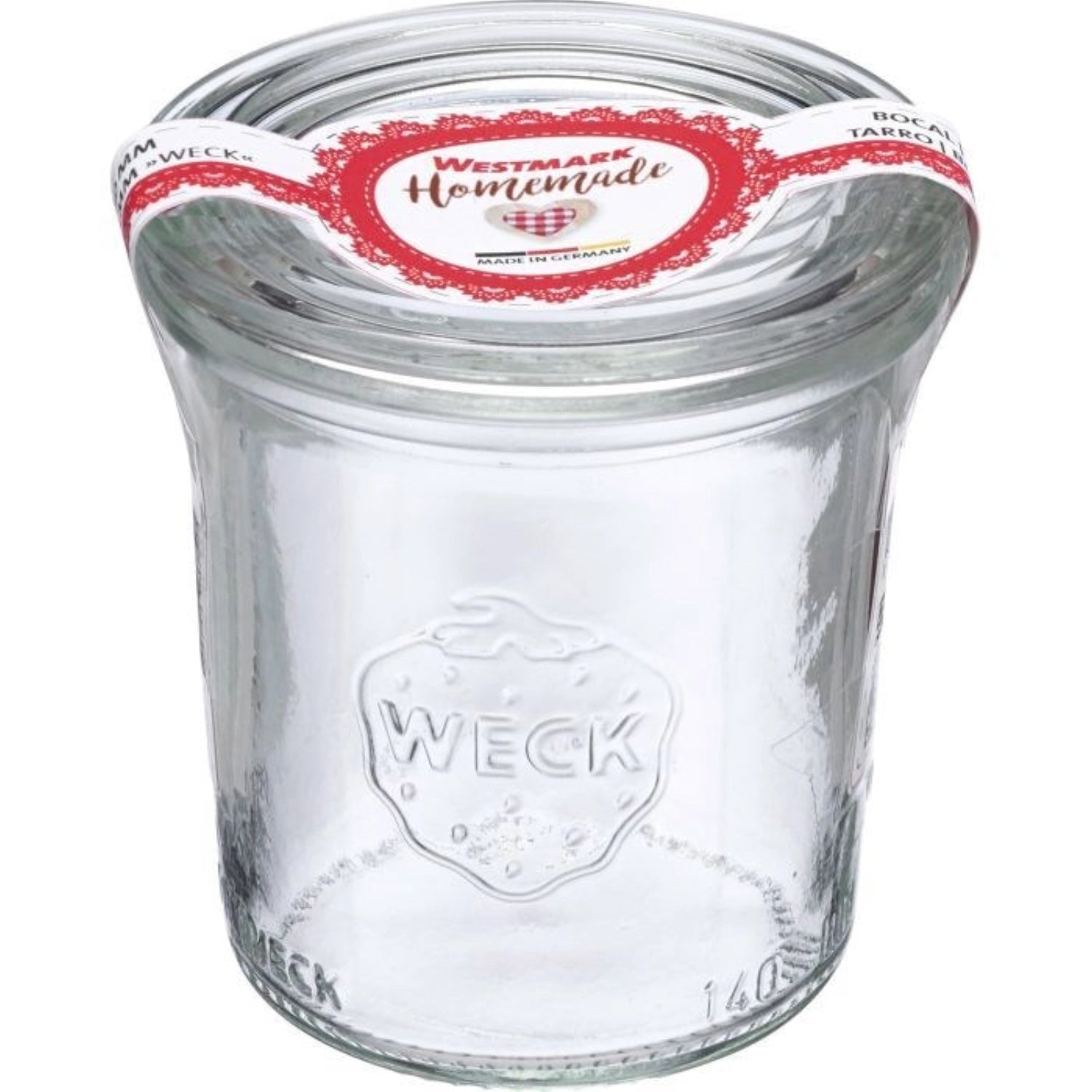 Elegantes 140 ml Sturzglas von Weck mit 60 mm Durchmesser, ideal für Marmeladen, Gelees und kreative Konservierungsideen.