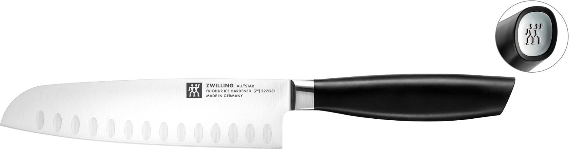 All Star Santoku m. Kullen 180, chrome-silber in Schwarz präsentiert im Onlineshop von KAQTU Design AG. Küchenmesser ist von Zwilling Kitchen