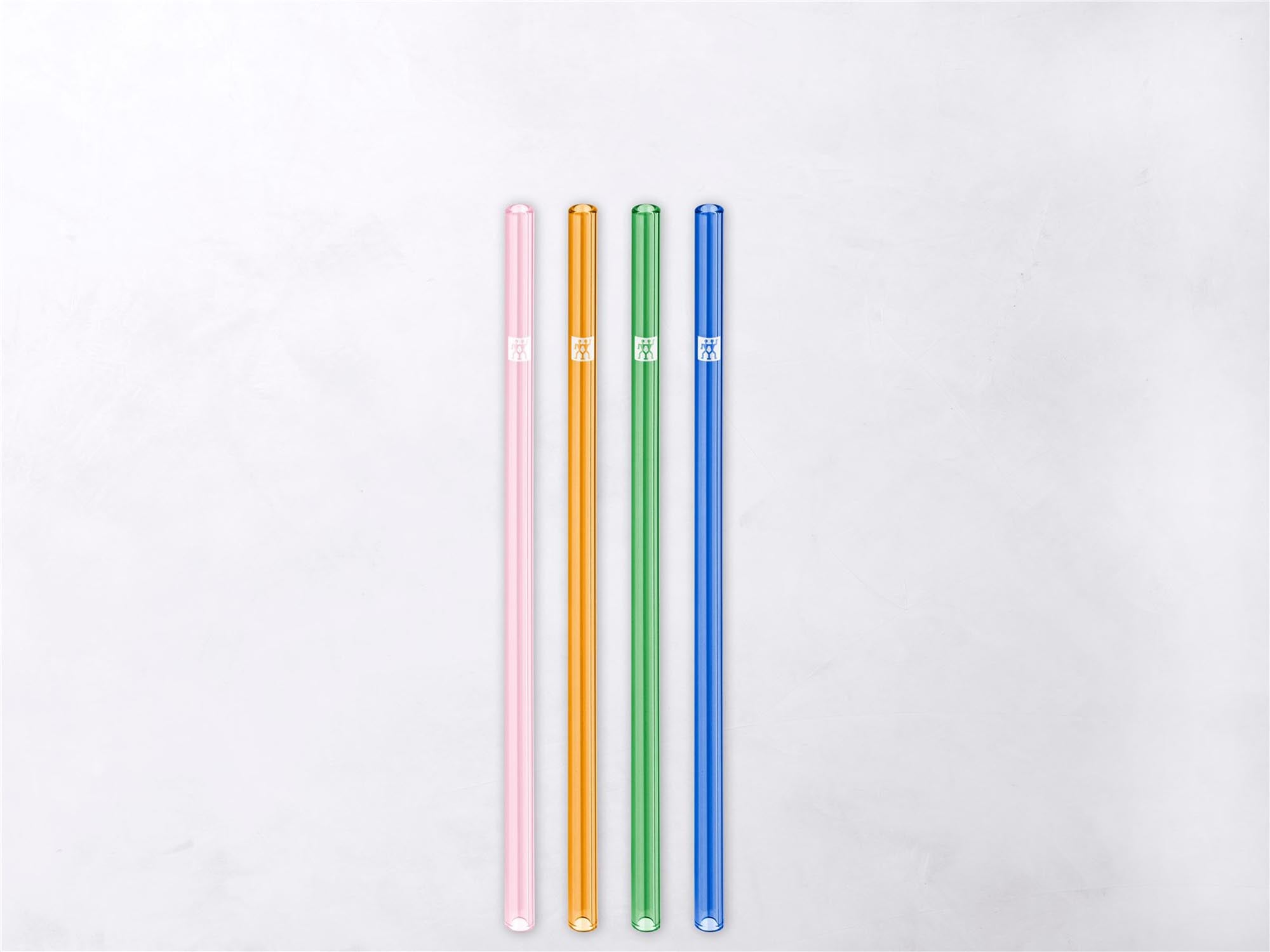 Verre de paille de couleur seulement 4 set, 23 cm Ø9 mm + pinceau
