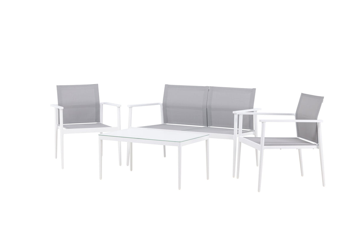 Weisses Break Sofa Outdoorset von Venture Home mit Aluminiumrahmen und grauem Textilene-Bezug, Loungeset für den Aussenbereich