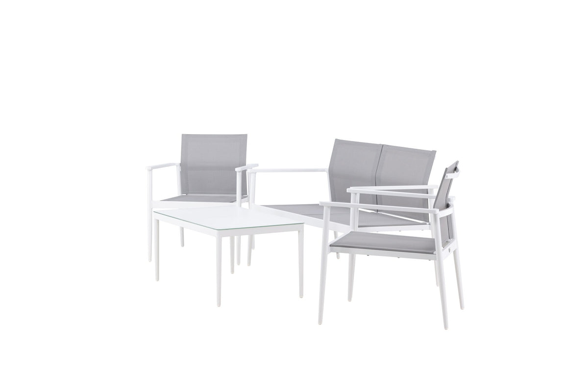 Weisses Break Sofa Outdoorset von Venture Home mit Aluminiumrahmen und grauem Textilene-Bezug, Loungeset für den Aussenbereich